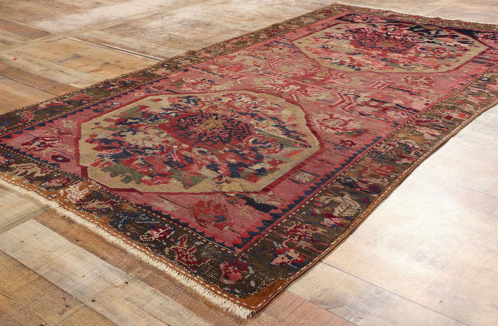 Wool 1920's Antique Pink Rose Caucasian Karabakh Carpet For Sale