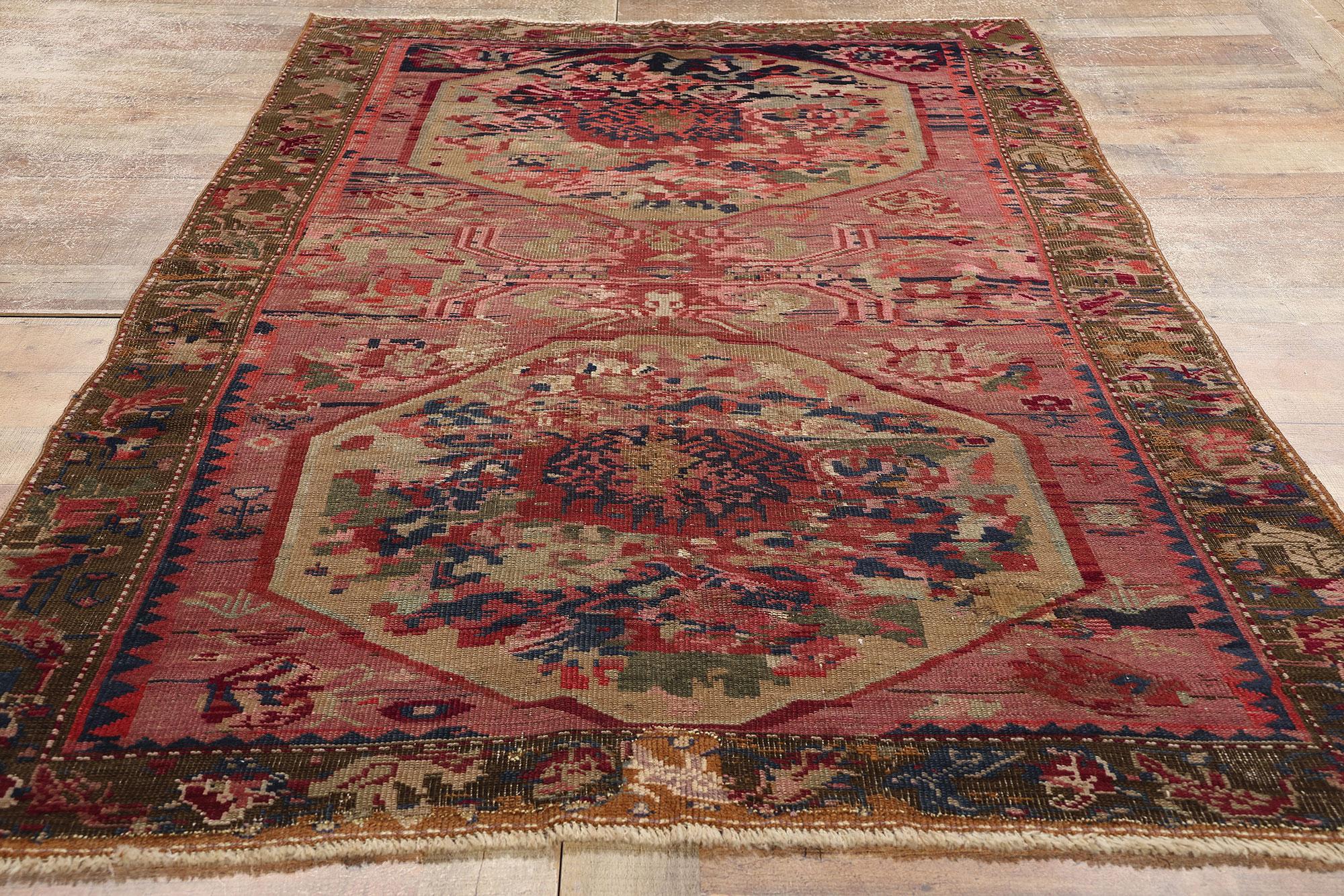 1920's Antique Pink Rose Caucasian Karabakh Carpet For Sale 1