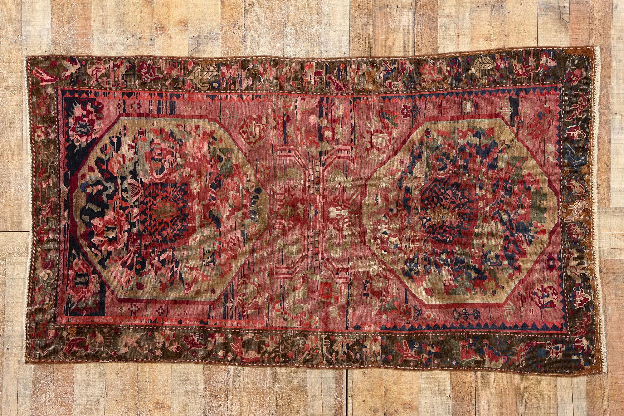 1920's Antique Pink Rose Caucasian Karabakh Carpet For Sale 2