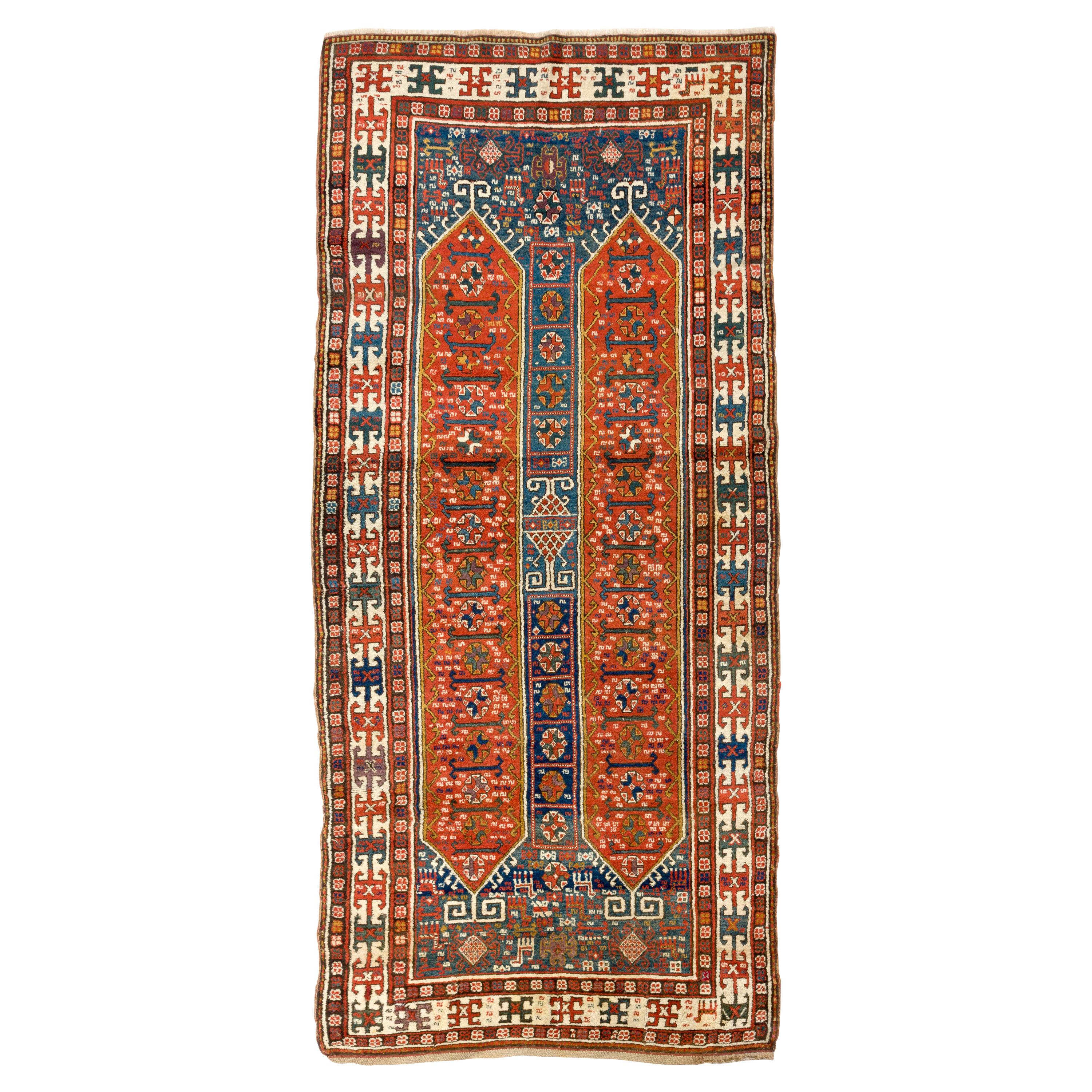 Antique Caucasian Karabakh Runner Rug, Tribal Carpet, Full Pile. 4.2 x 9.3 ft