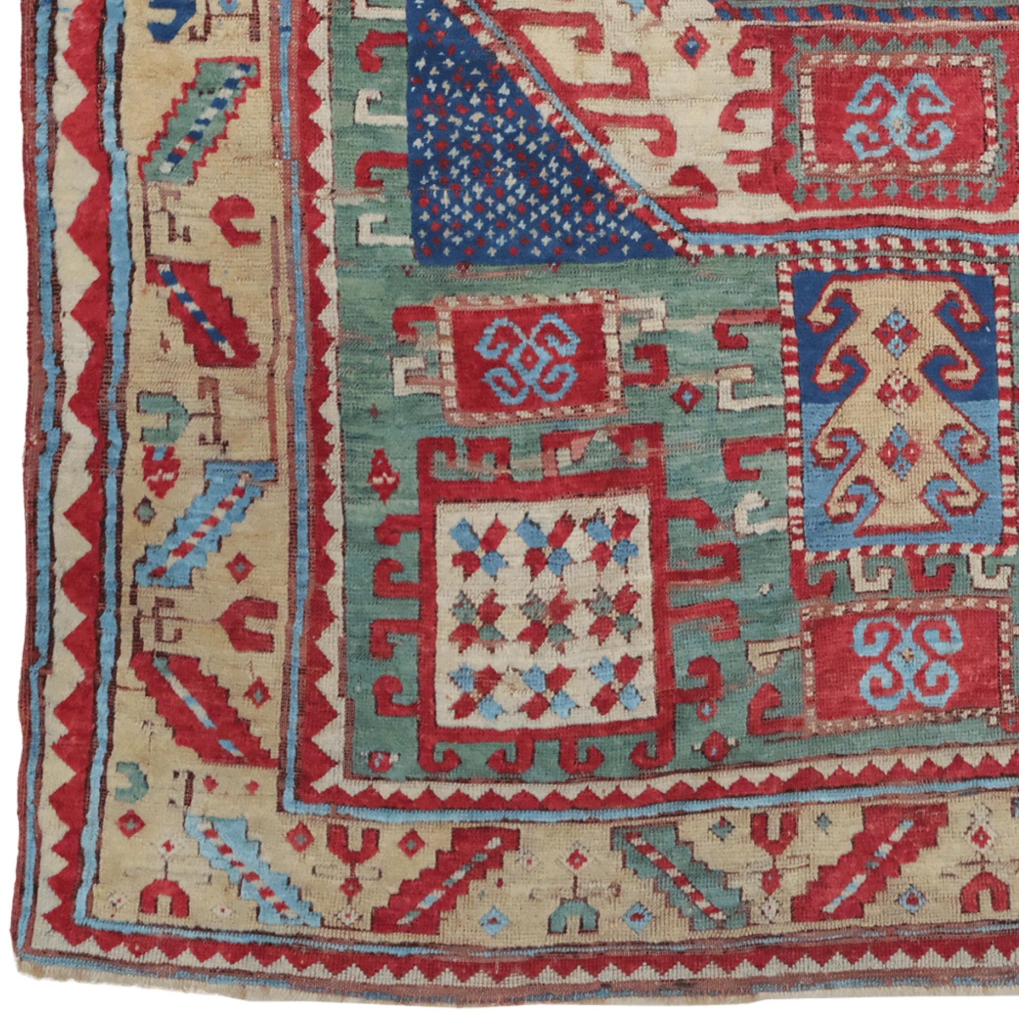 This unique Karachop carpet, dating from the late 19th century and woven using traditional methods in the Karachop region of the South Caucasus, is a captivating example, both aesthetically and culturally. Its colors, achieved with natural wool and