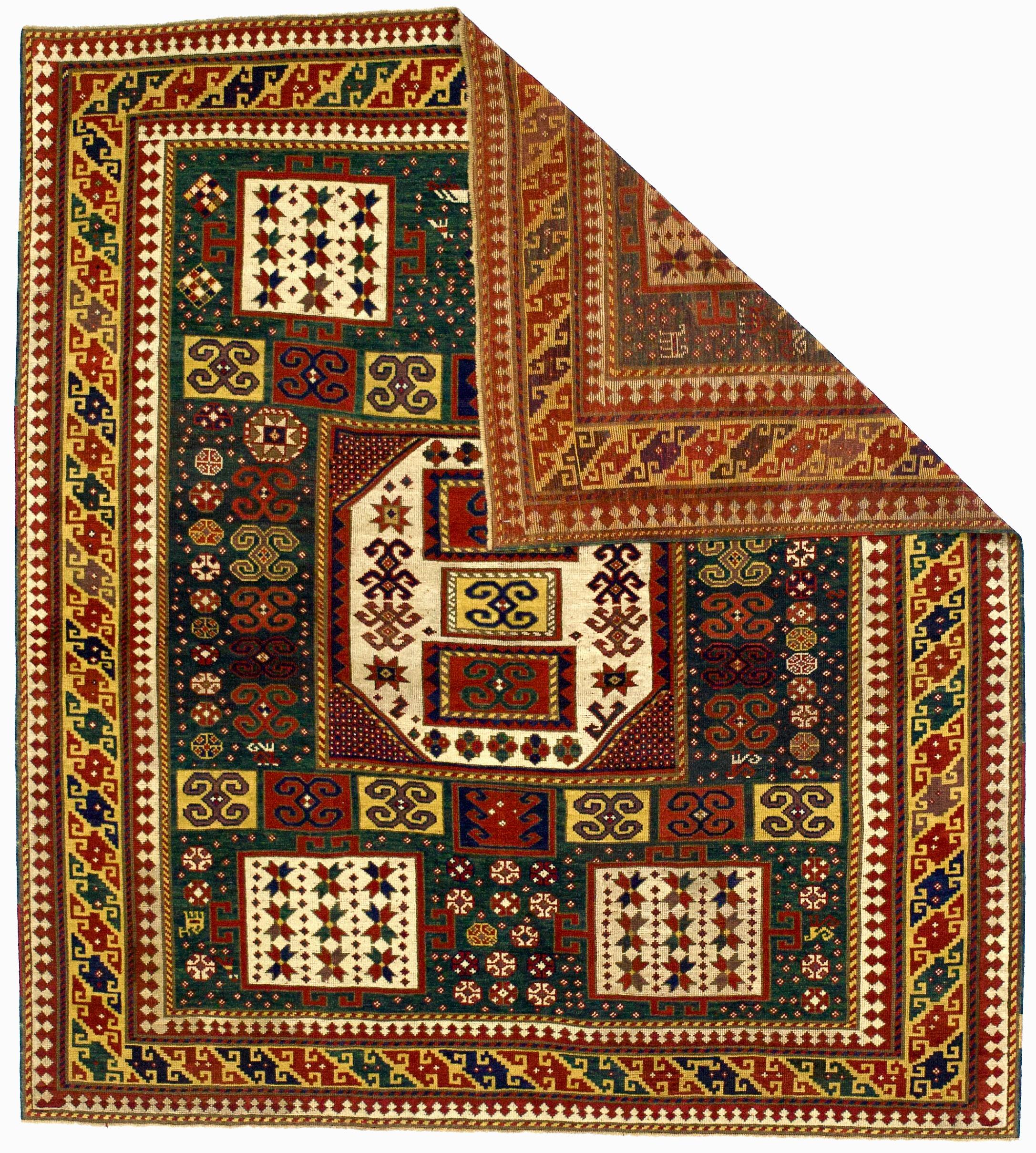 Hand-Knotted Antique Caucasian Karachov Kazak Rug 6’4” x 7’0