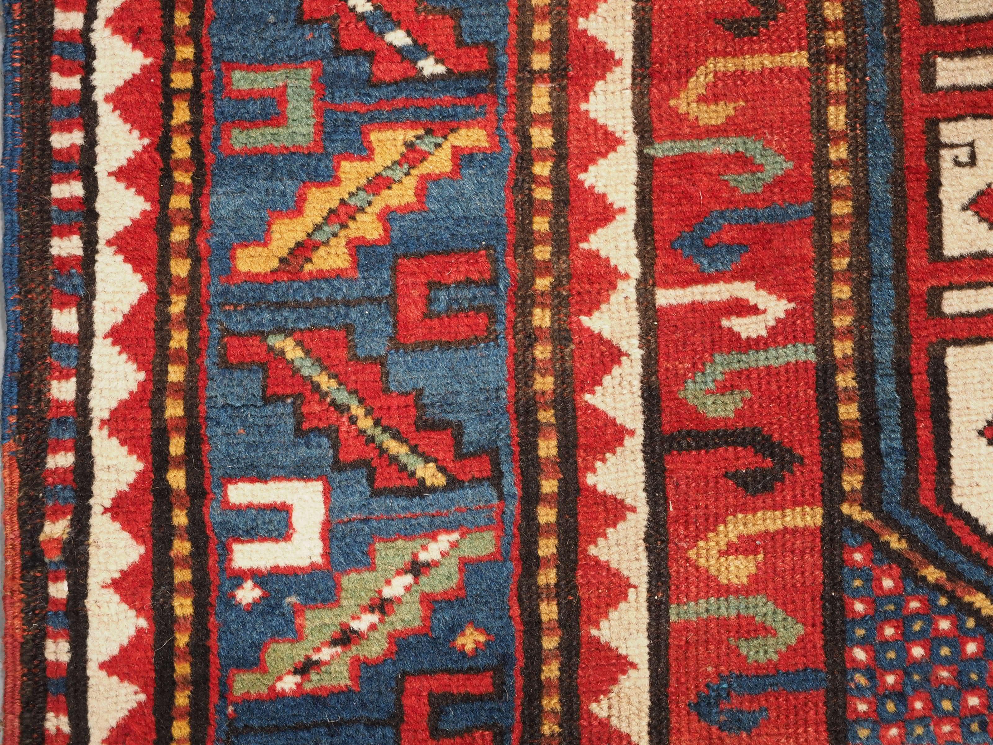 19th Century Antique Caucasian Karachov Kazak Rug of Classic Design on a Red Ground For Sale