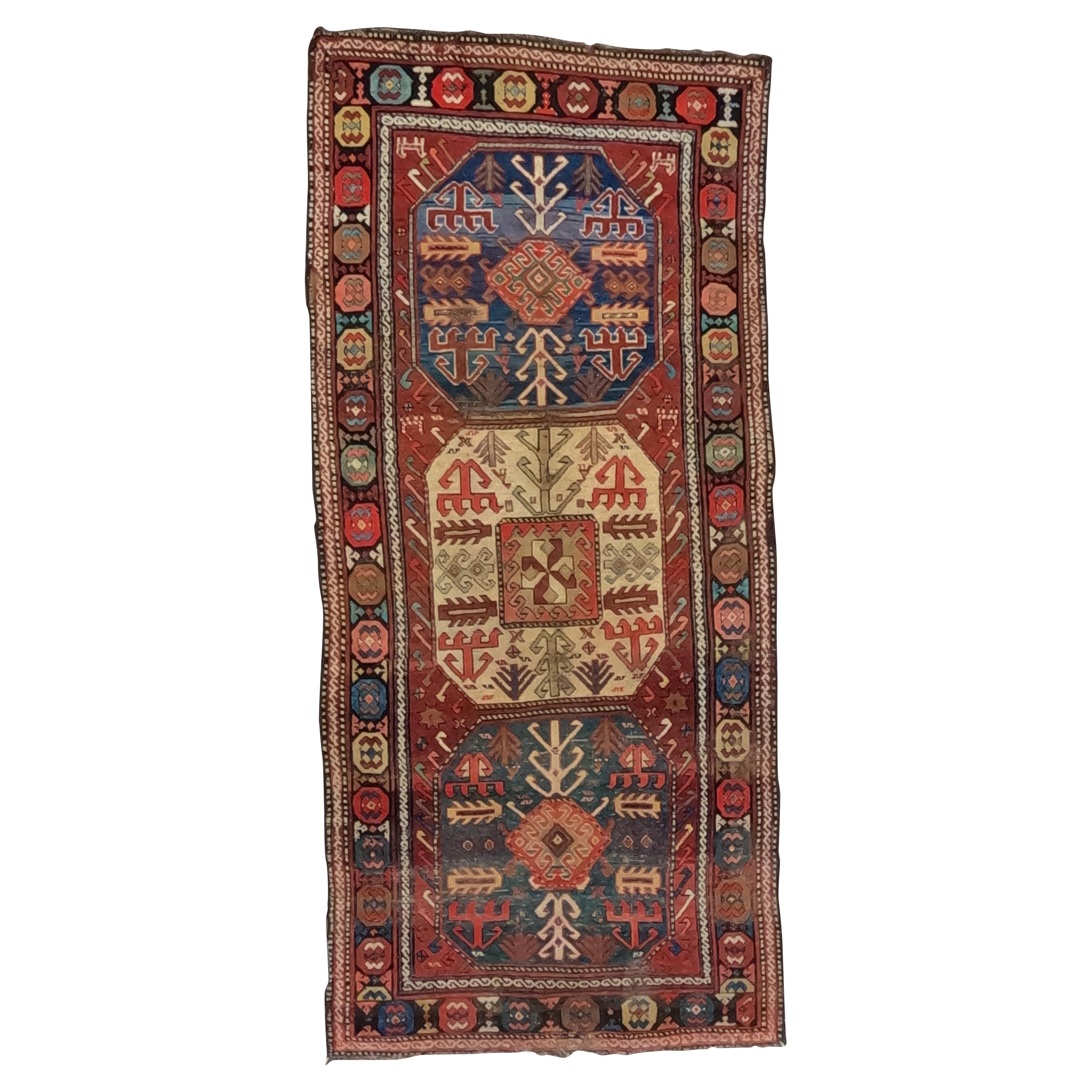 Antico runner caucasico Karachov del 1920 circa 3'8x8'2