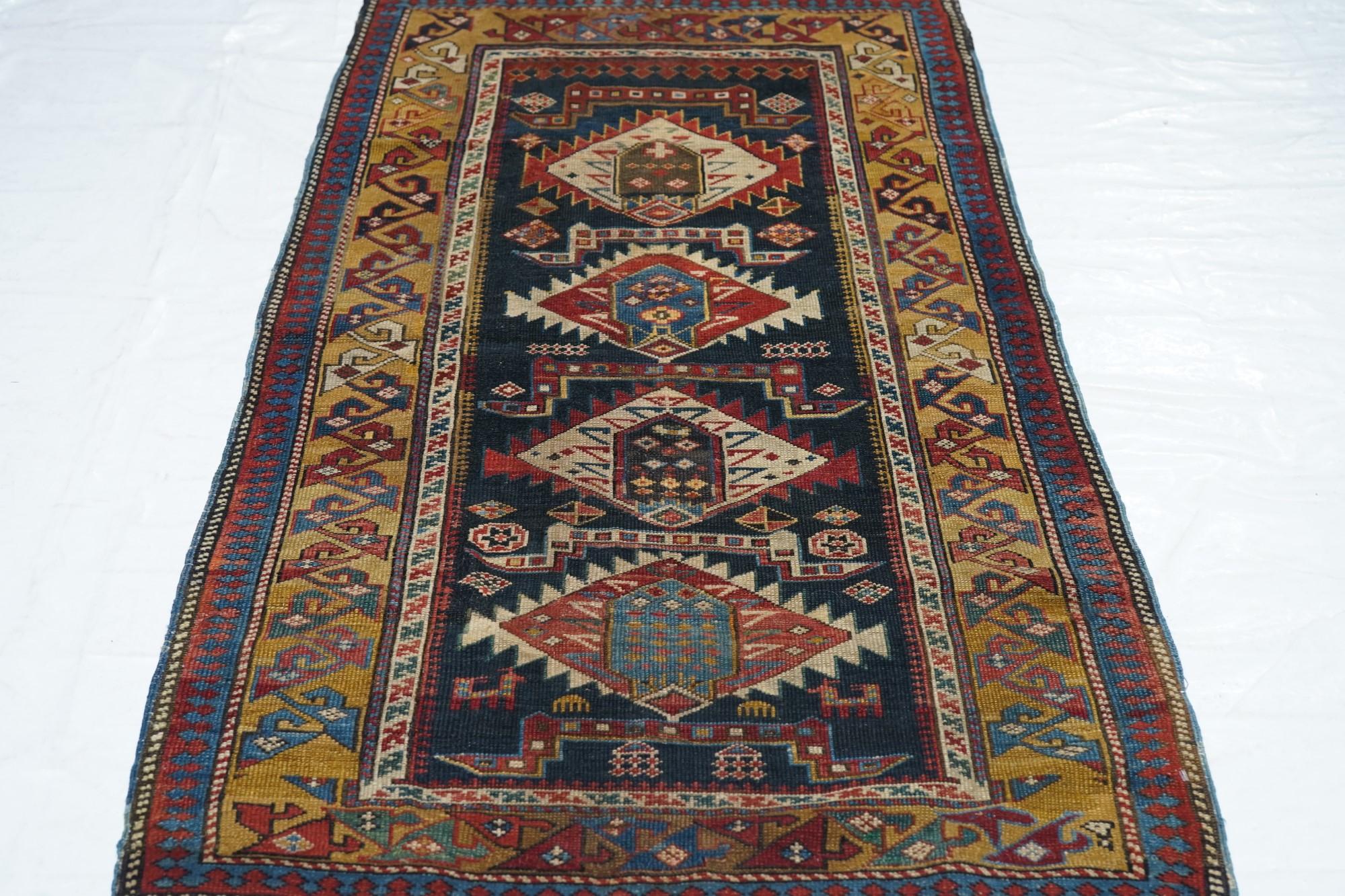 XIXe siècle Tapis Karakashli caucasien ancien 2'9'' x 5'0