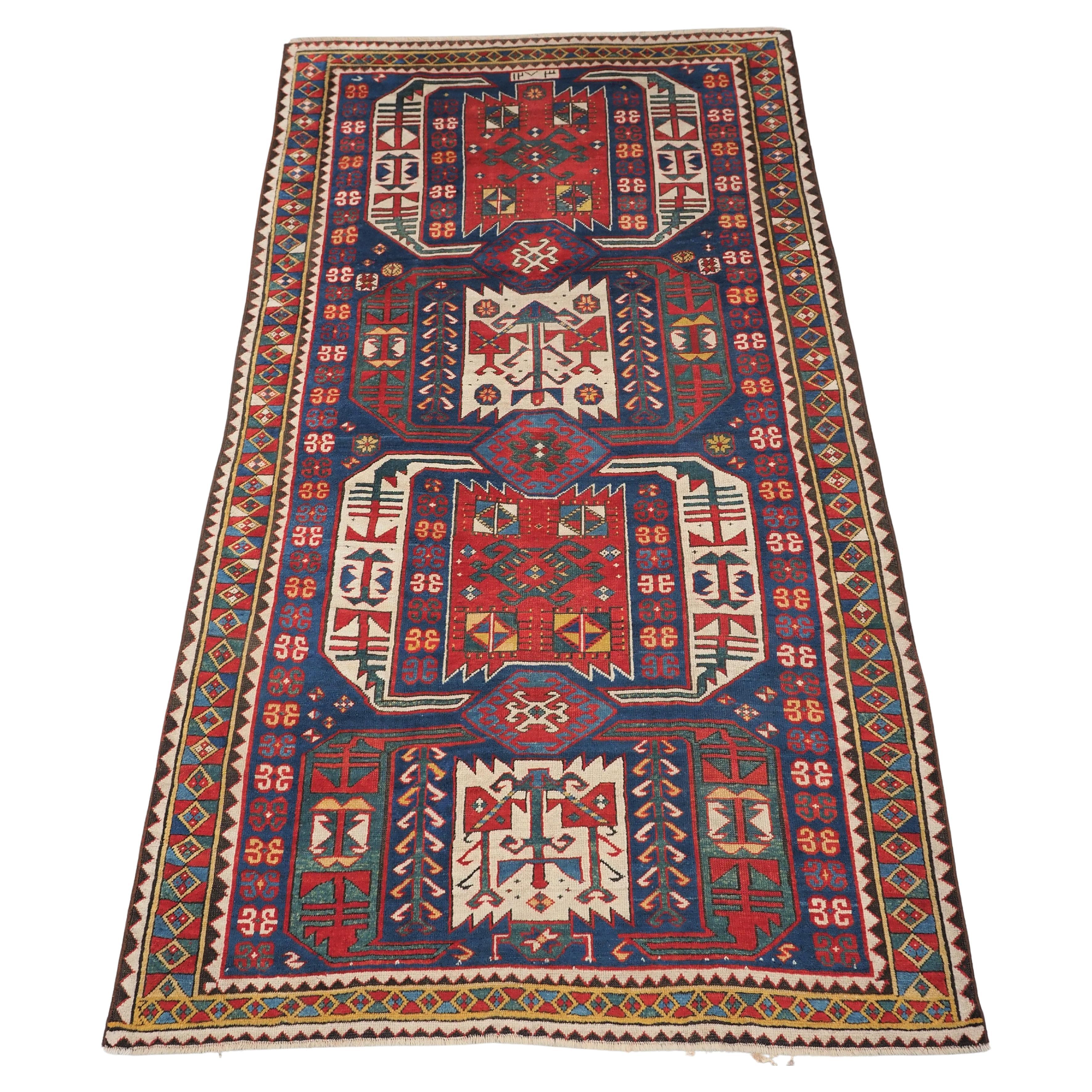 Antique Caucasian Kasim-Usag rug of classic design with superb colour., 1856. For Sale