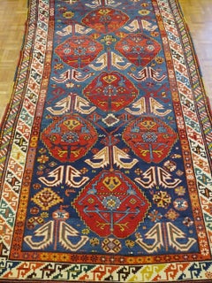 Antique Caucasian Kazak, All-Over Field, Blue Field, Wool, Large Size, 1900