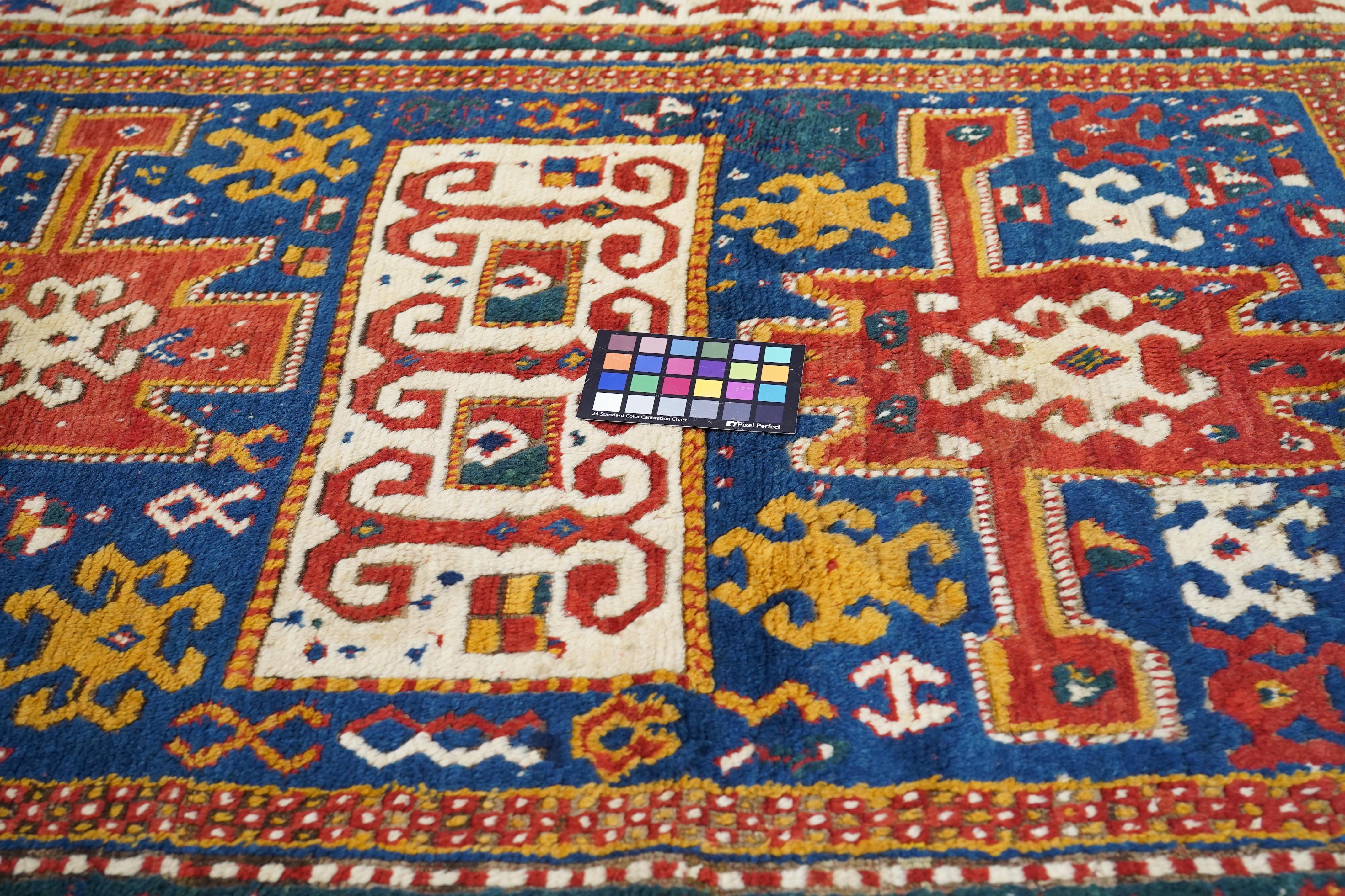 XIX secolo Tappeto antico Kazak Borcholo caucasico 4'9'' x 6'3'' in vendita