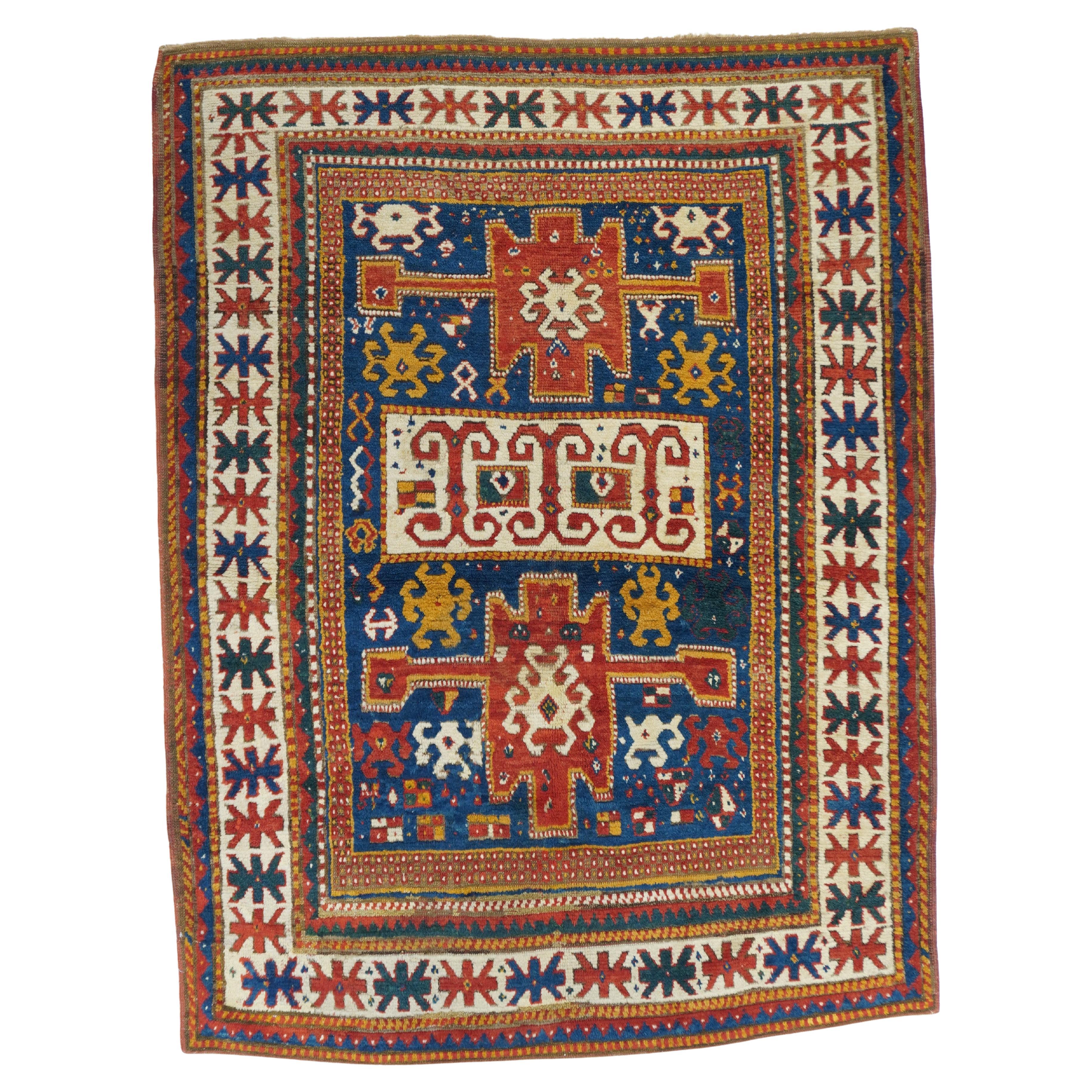 Antique Caucasian Kazak Borcholo Rug 4'9'' x 6'3''