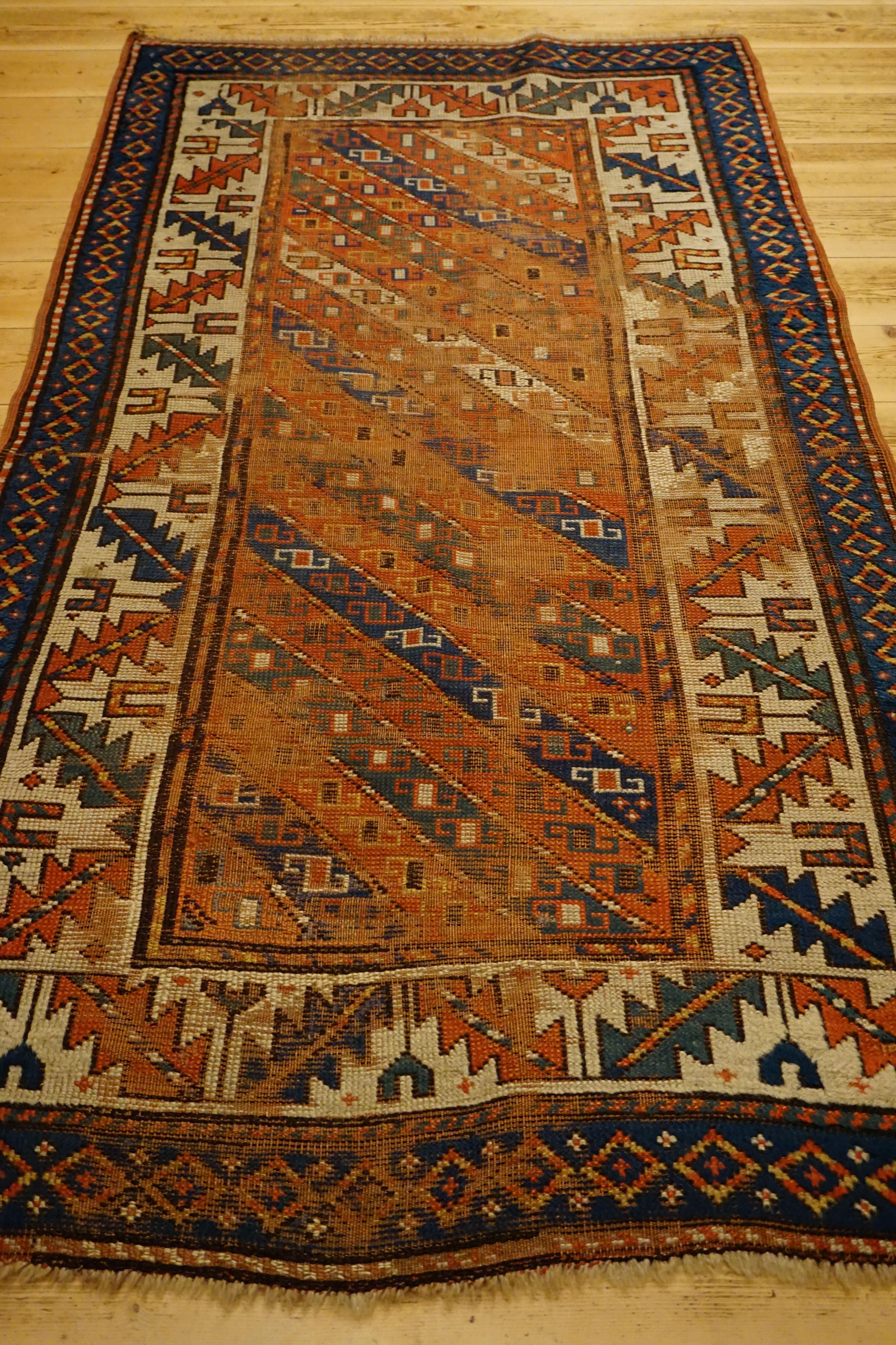 Art Deco Antique Caucasian Kazak Carpet, circa 1890 For Sale