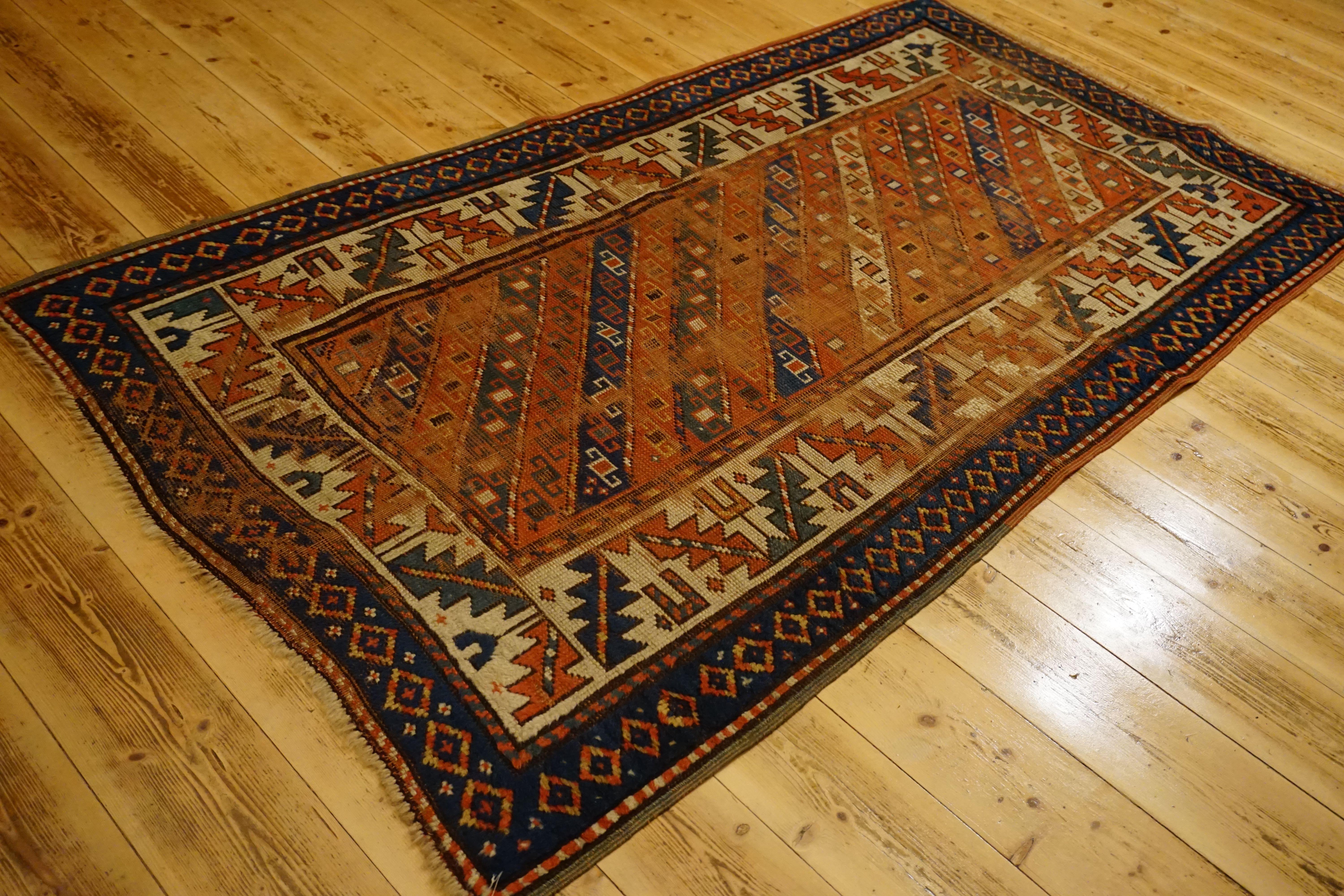 Hand-Knotted Antique Caucasian Kazak Carpet, circa 1890 For Sale