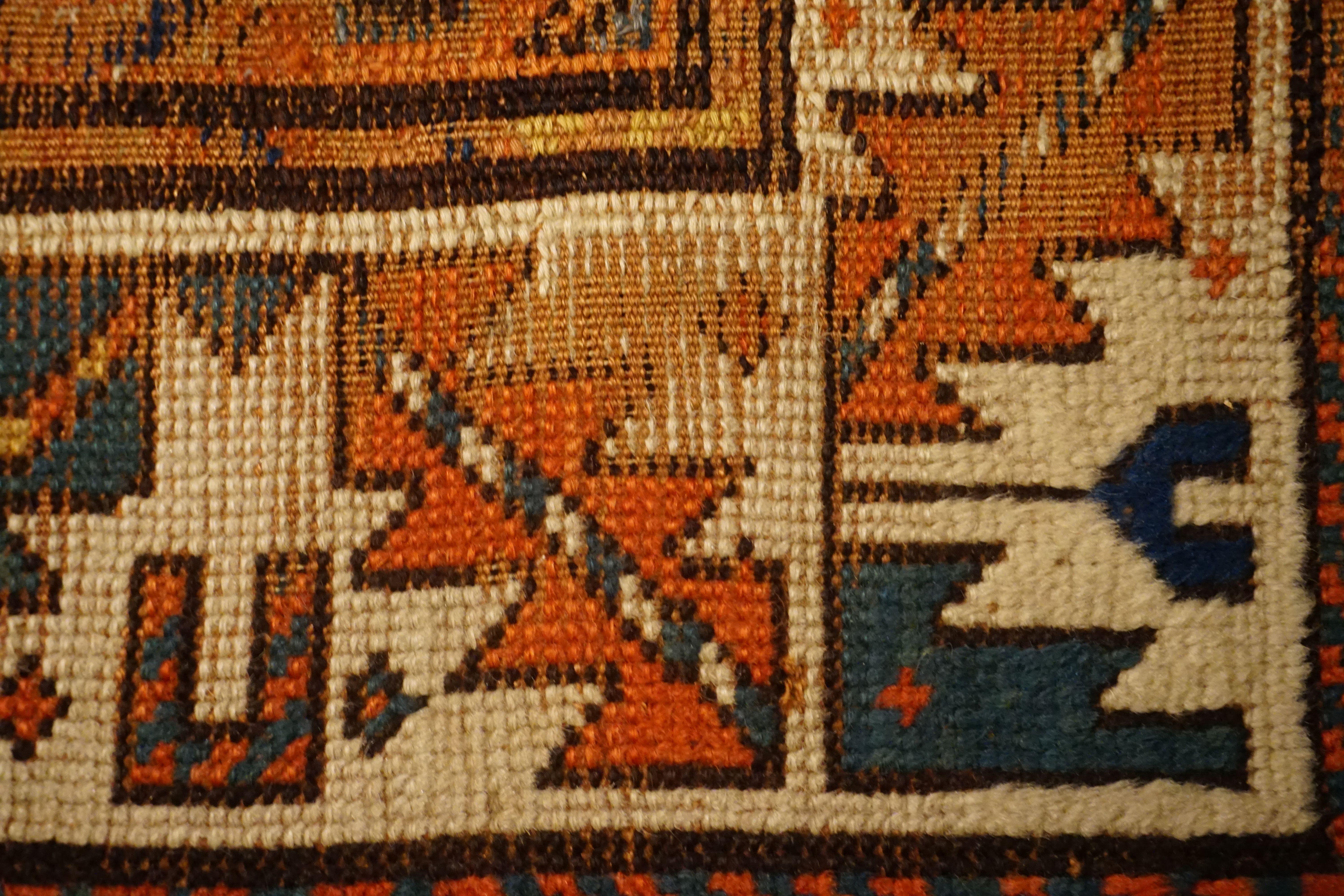 Wool Antique Caucasian Kazak Carpet, circa 1890 For Sale