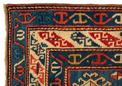 Antique Caucasian Tribal Blue Red Kazak Carpet, c. 1900s-1910s