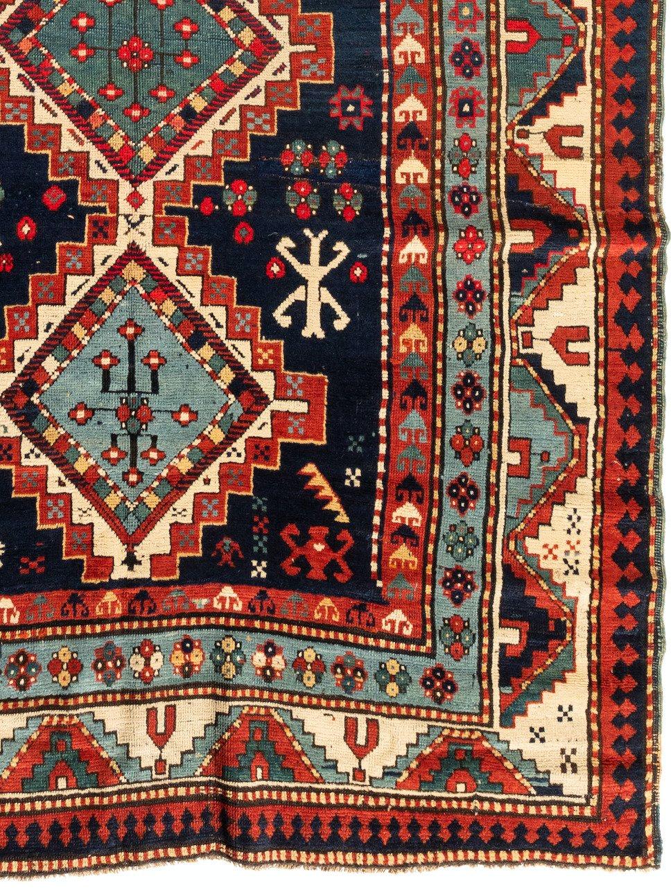 Antique Caucasian Navy Blue Kazak Rug, c. 1900s-1910s In Good Condition For Sale In New York, NY