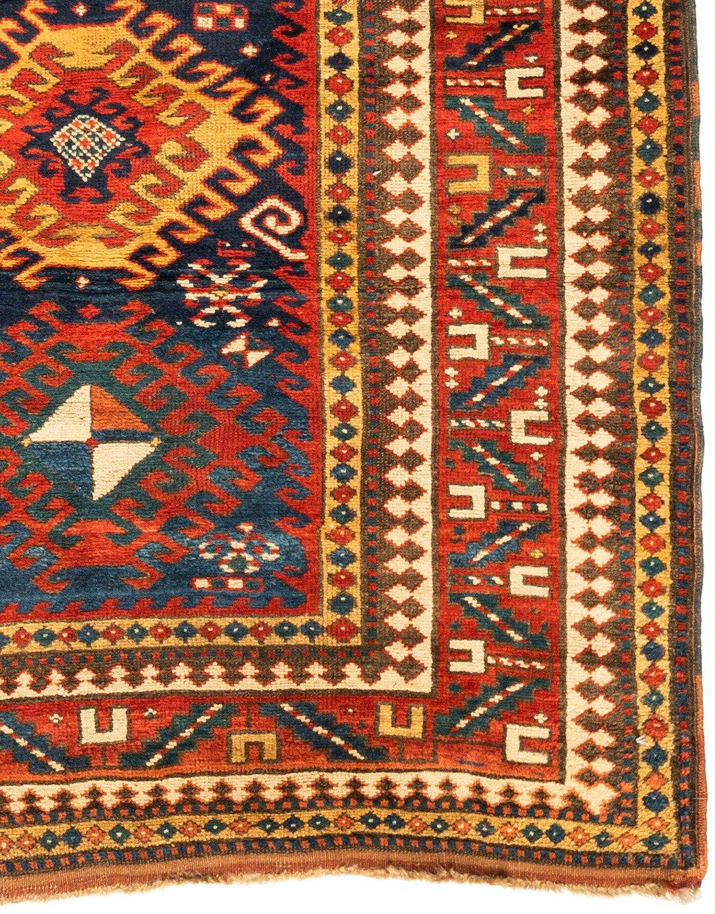 Antique Caucasian Tribal Geometric Navy Gold Kazak Rug, c. 1920s In Good Condition For Sale In New York, NY