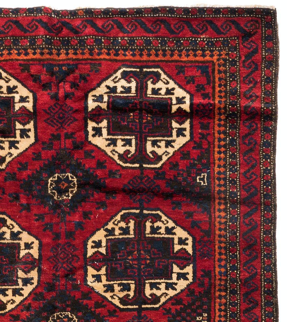 Hand-Woven Antique Caucasian Burgundy Geometric Tribal Kazak Rug, c. 1940s For Sale