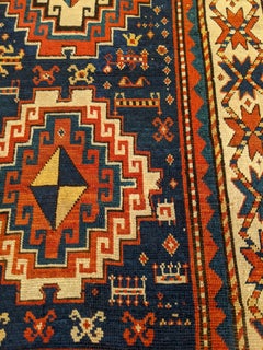 Antique Caucasian Kazak, Classic Geometric, Blue Field, Wool, 1900