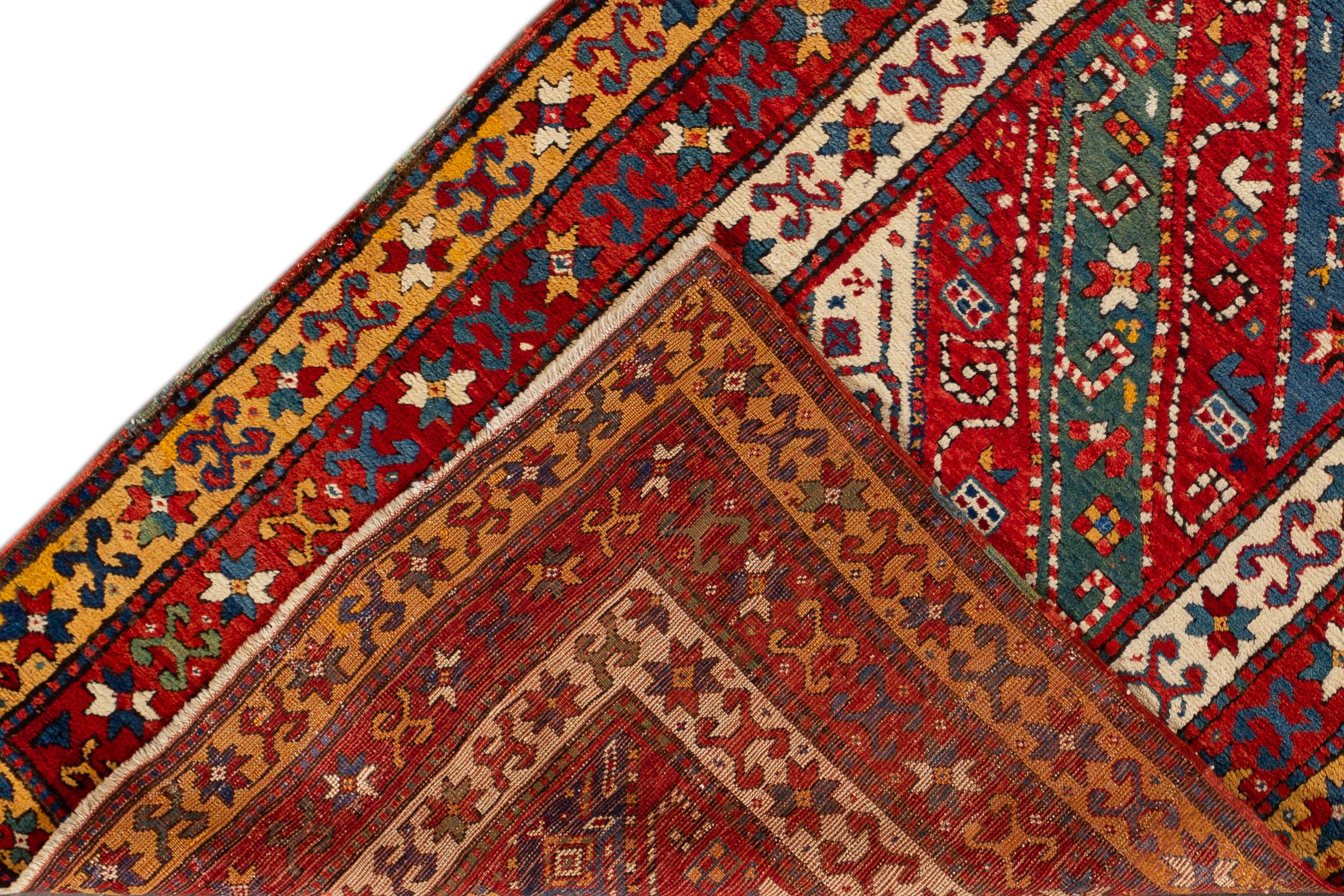 Antique Caucasian Kazak Handmade Gallery Wool Rug with Allover Multicolor Motif  For Sale 1