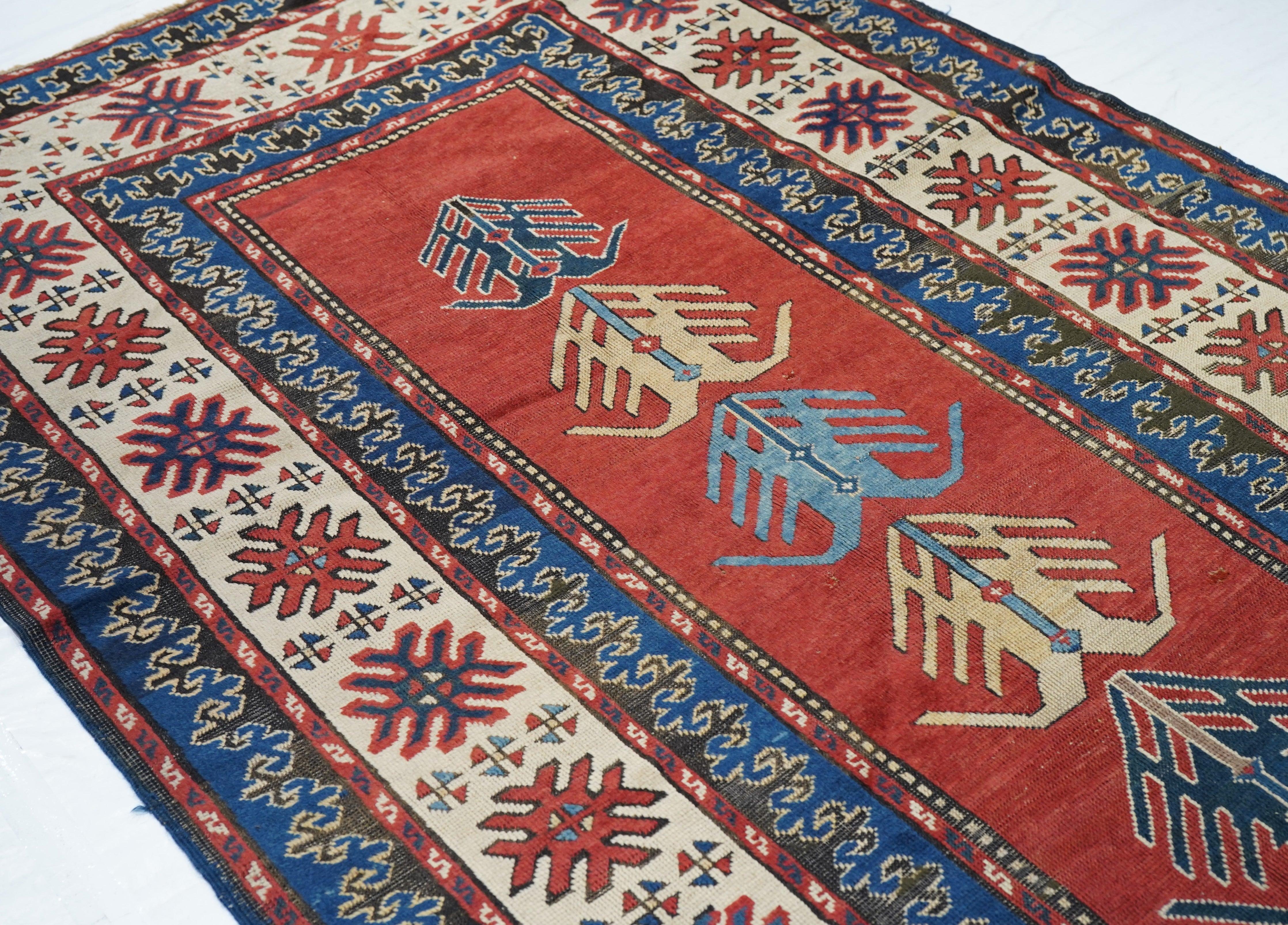 Antique Caucasian Kazak Long Rug 5'2