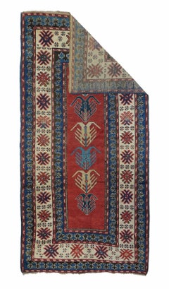 Tappeto antico Kazak lungo 5'2" x 10'1"