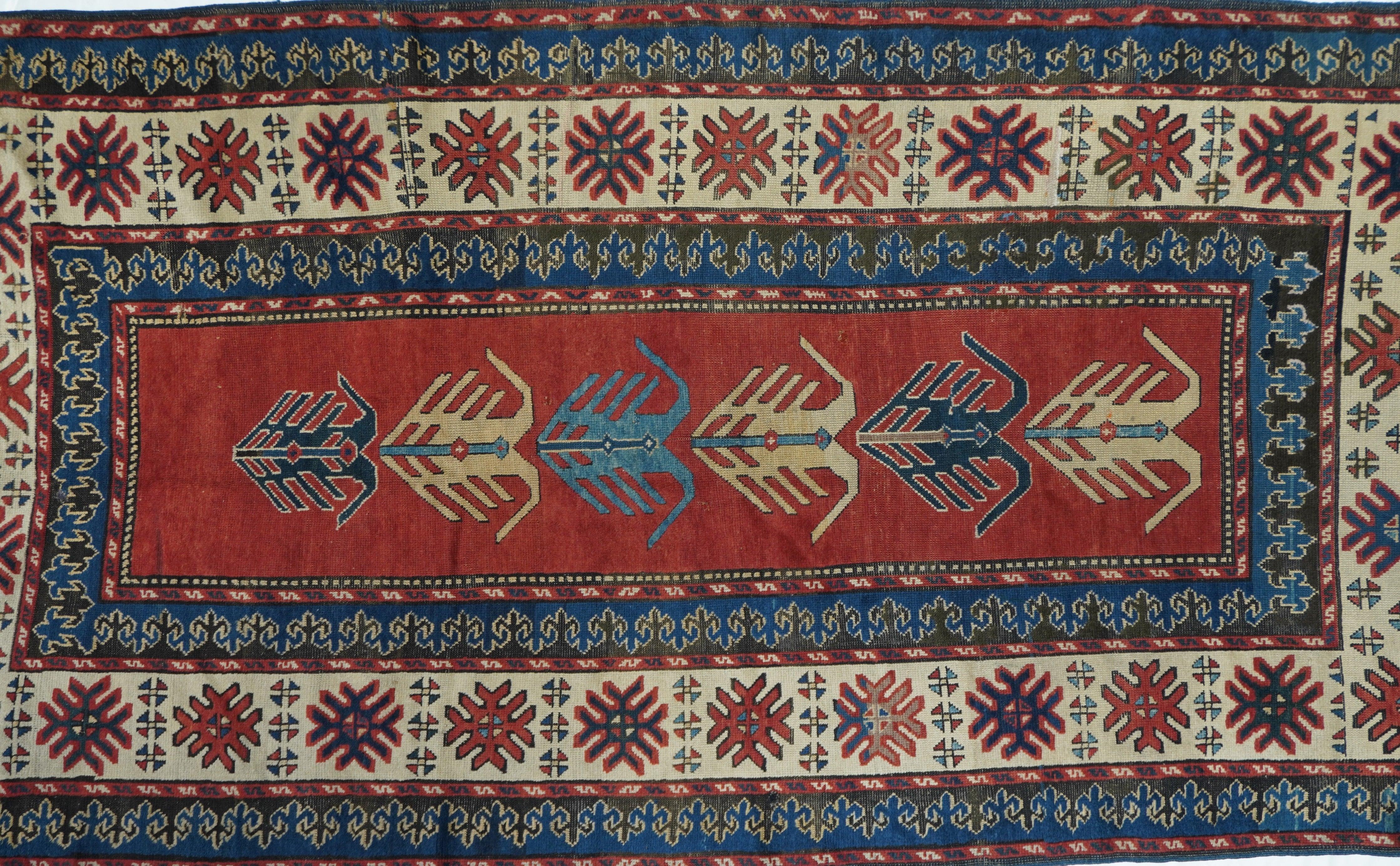 Hand-Knotted Antique Caucasian Kazak Long Rug 5'2
