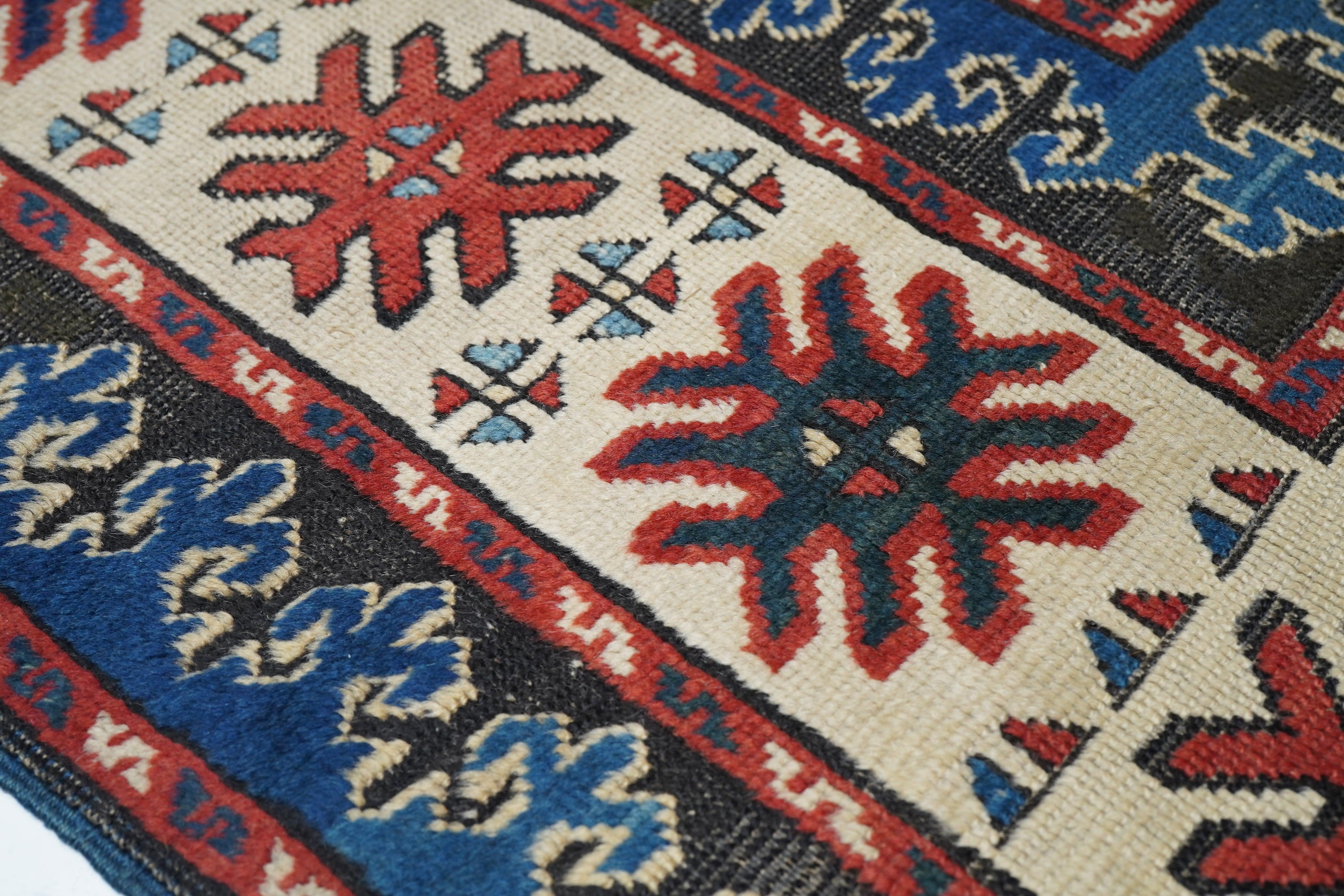 19th Century Antique Caucasian Kazak Long Rug 5'2