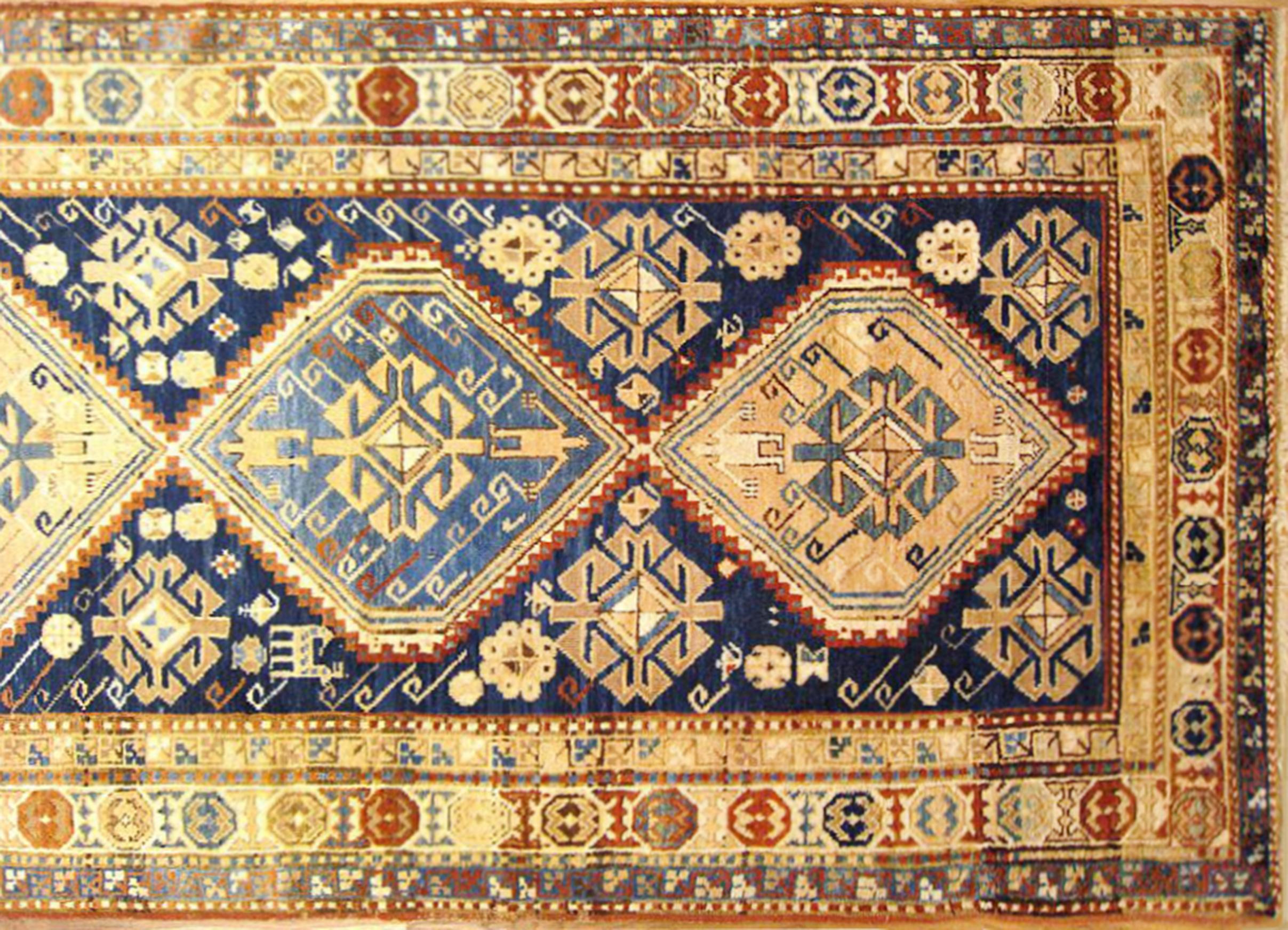 Antique Caucasian Kazak Oriental Rug in Gallery Size with Multiple Medallions In Good Condition For Sale In New York, NY