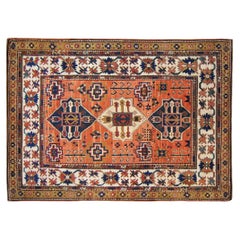 Antique Caucasian Kazak Oriental Rug in Room Size with Three Medallions