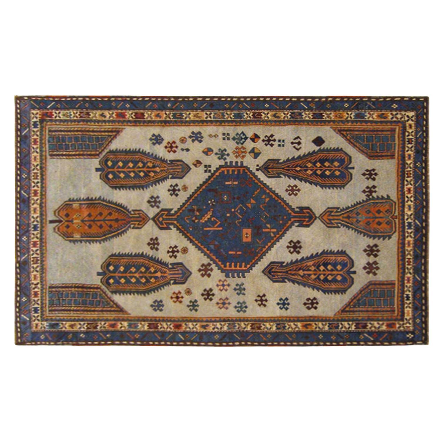 Antique Caucasian Kazak Oriental Rug in Small Size with Central Medallion For Sale