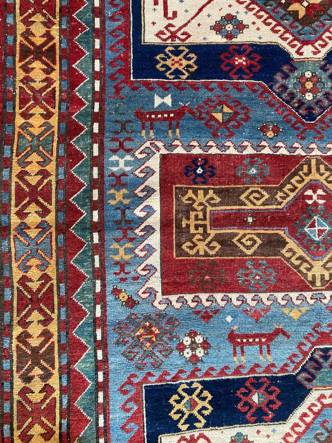 Ancien tapis caucasien Kazak 2.43m x 1.62m en vente 6