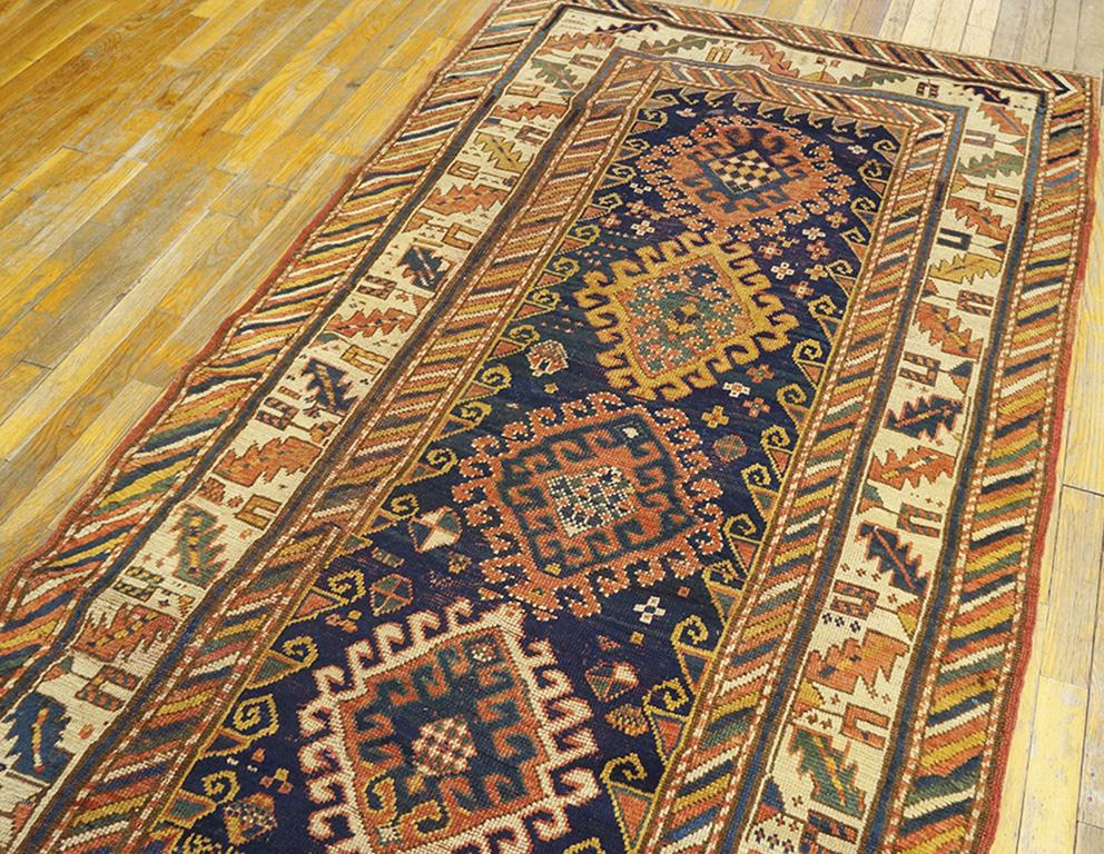 Wool Early 20th Caucasian Kazak Carpet ( 3'10