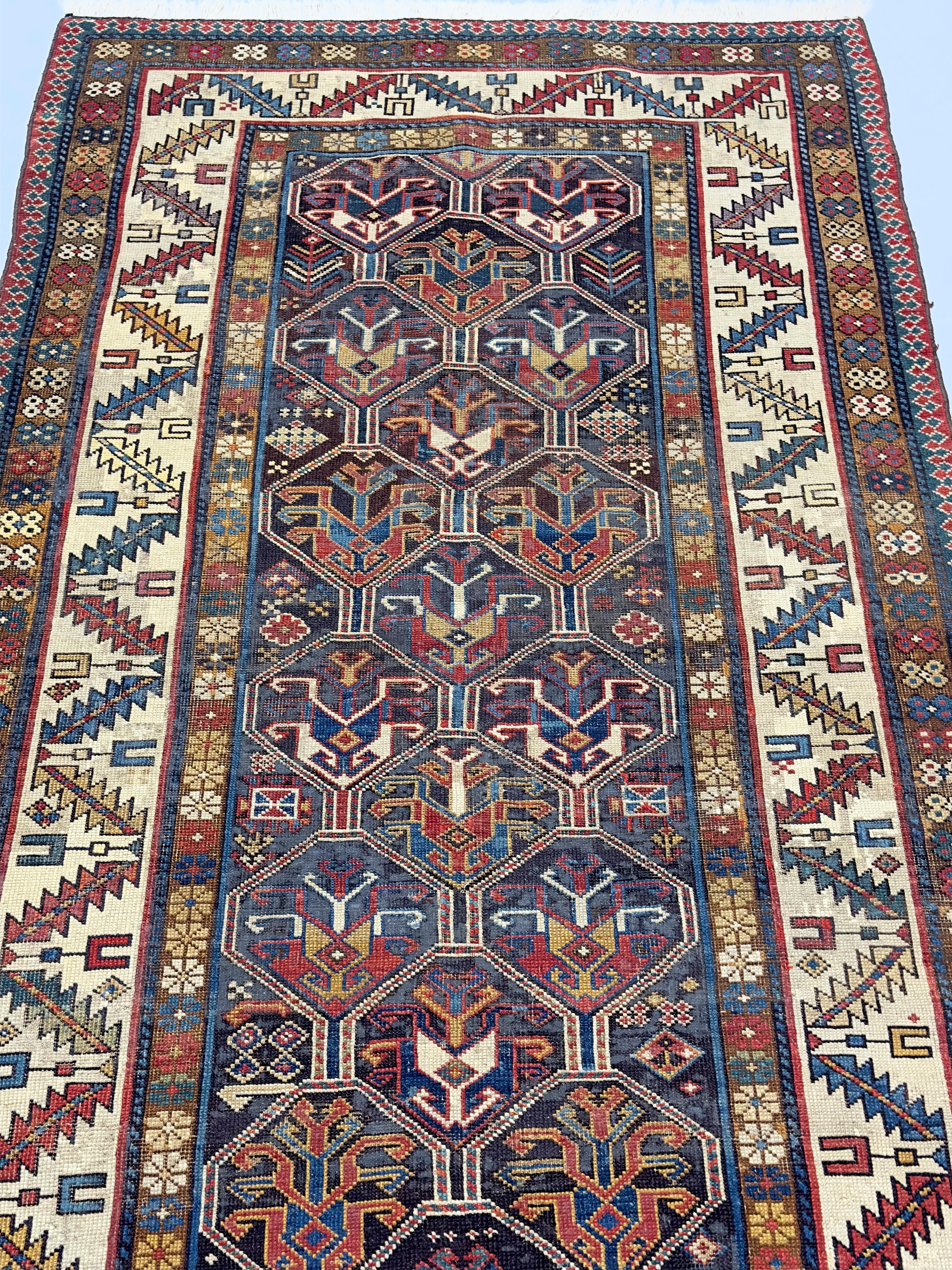 19th Century Antique Caucasian Kazak Rug 3’5
