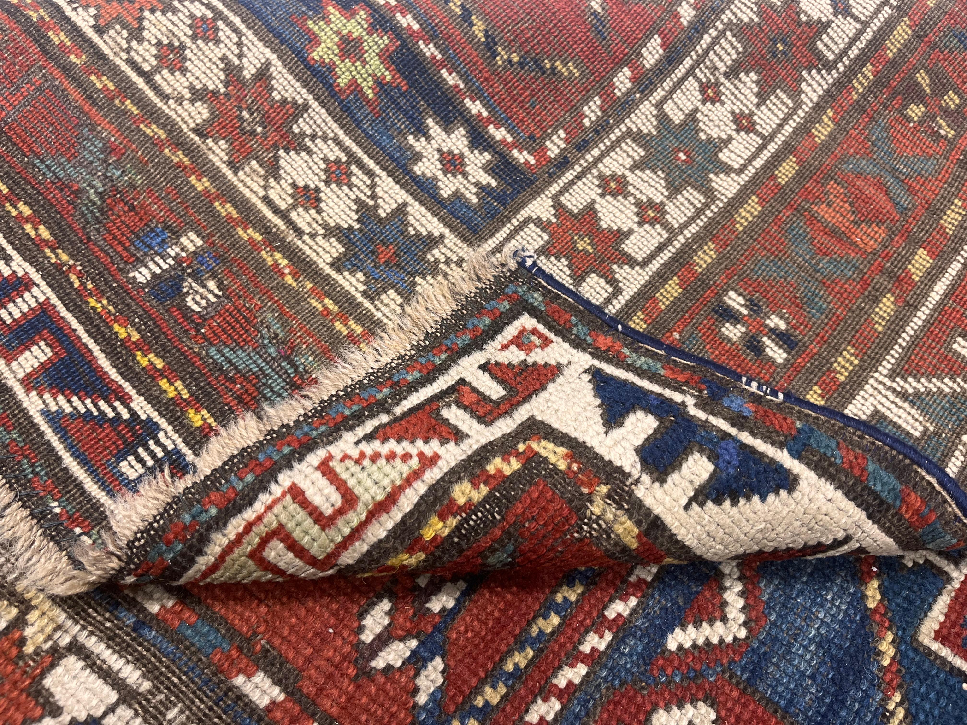 19th Century Antique Caucasian Kazak Rug 3'6