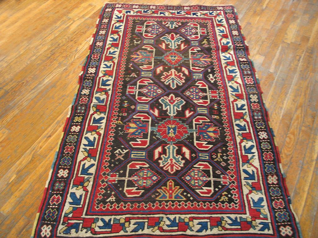 Hand-Knotted 19th Century Caucasian Kazak Carpet ( 3'6