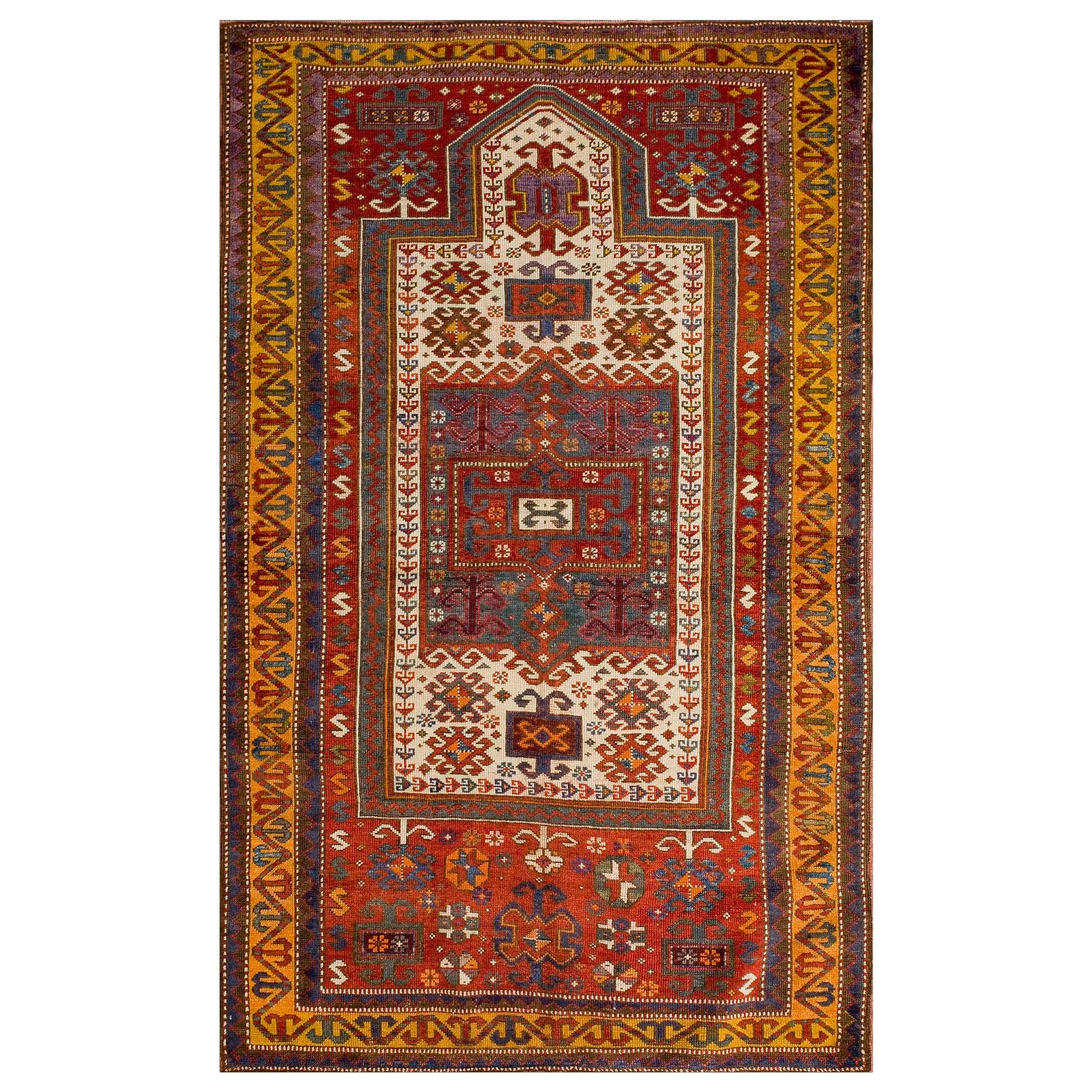 Late 19th Century Caucasian Kazak Prayer Rug ( 3'9" x 6' - 115 x 183 ) For Sale