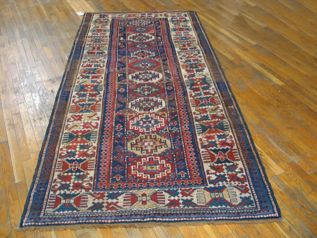 Antique Caucasian Kazak rug, size: 4' 6'' x 9' 3''.