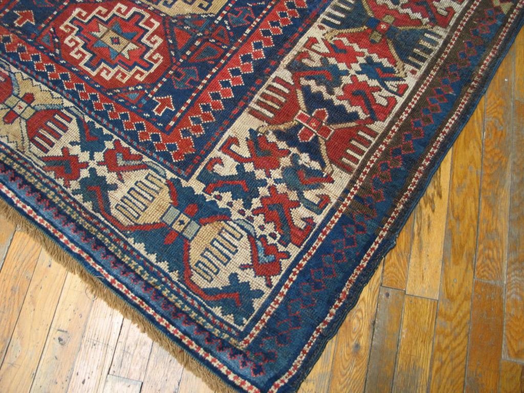 Hand-Knotted Antique Caucasian Kazak Rug 4' 6'' x 9' 3'' For Sale