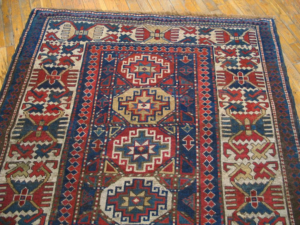 Wool Antique Caucasian Kazak Rug 4' 6'' x 9' 3'' For Sale