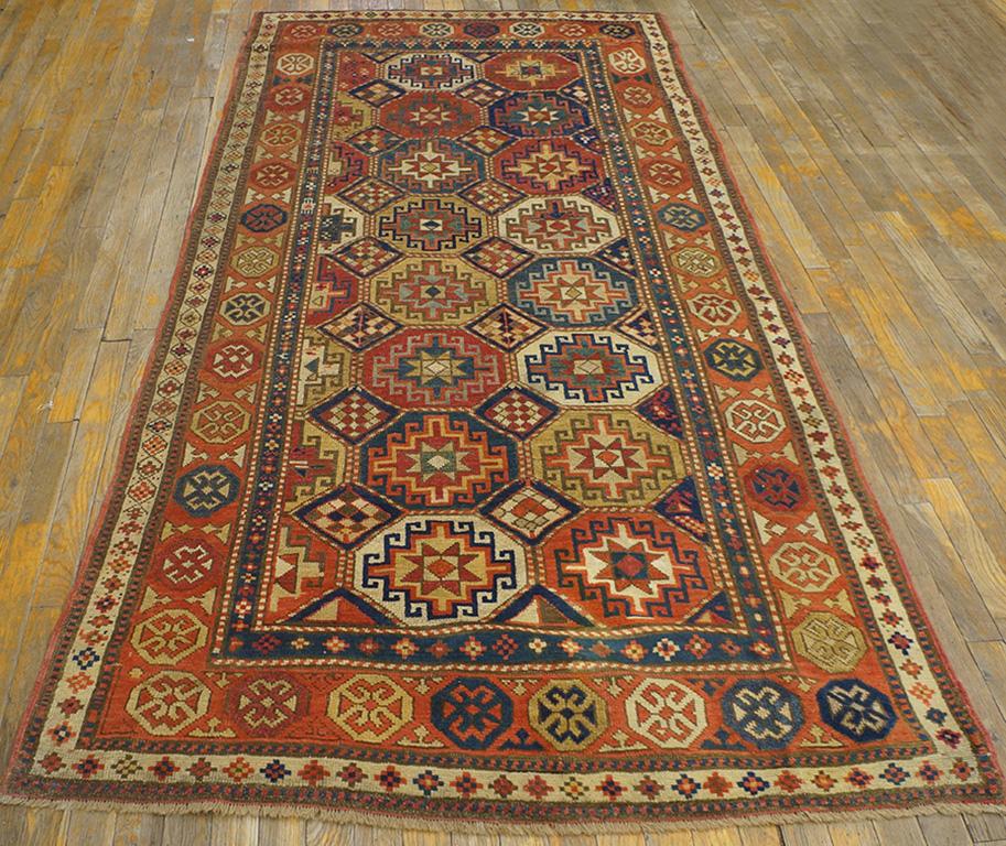Hand-Knotted 19th Century Caucasian Kazak Carpet ( 4' x 8'2