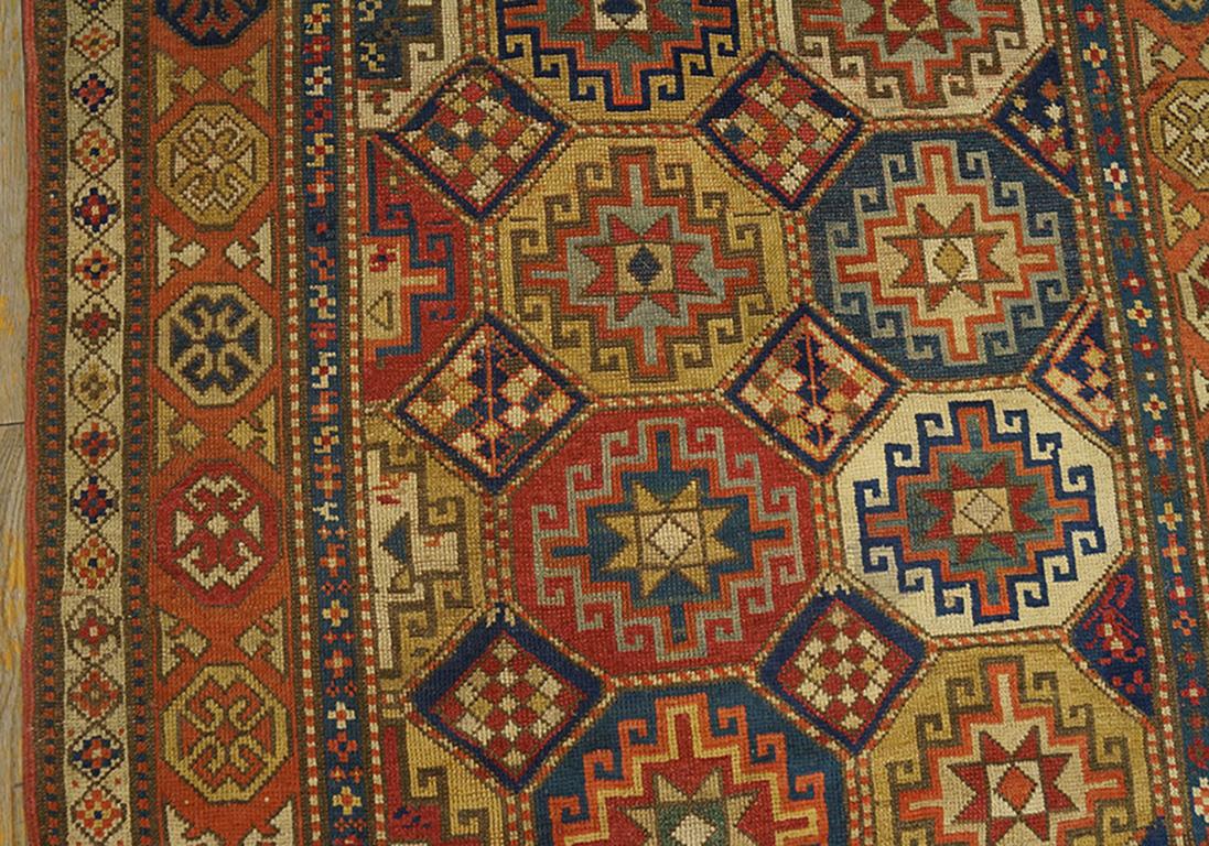 Wool 19th Century Caucasian Kazak Carpet ( 4' x 8'2