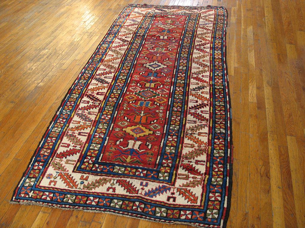 Hand-Knotted 19th Century Caucasian Kazak Carpet ( 4' x 9'2