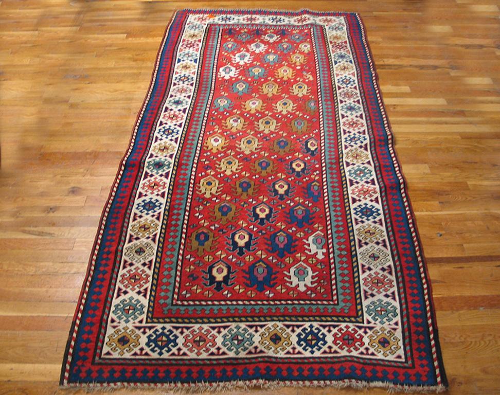 Hand-Knotted 19th Century Caucasian Kazak Carpet ( 4' x 8'6