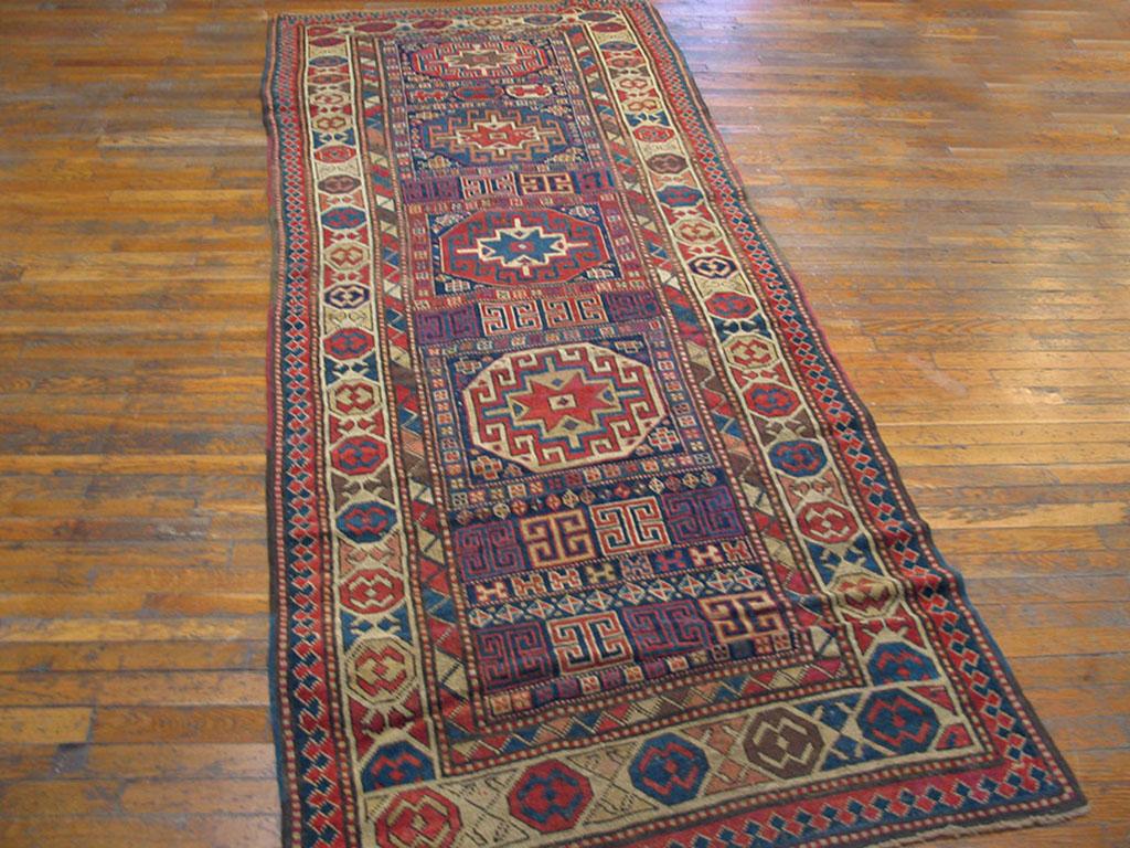 Hand-Knotted 19th Century Caucasian Kazak Carpet ( 4' x 10'5