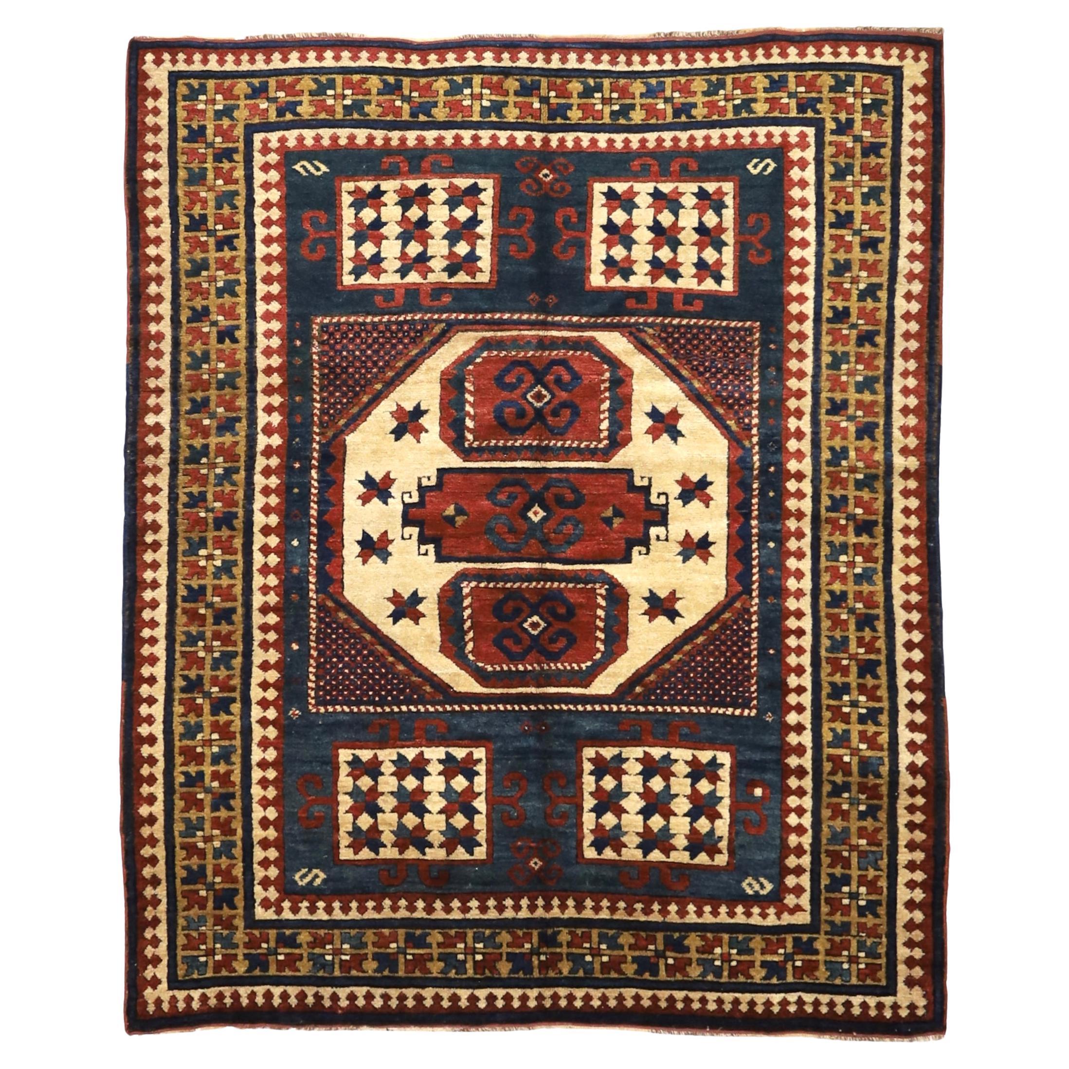 Antique Caucasian Kazak Rug 4'10" x 5’9”
