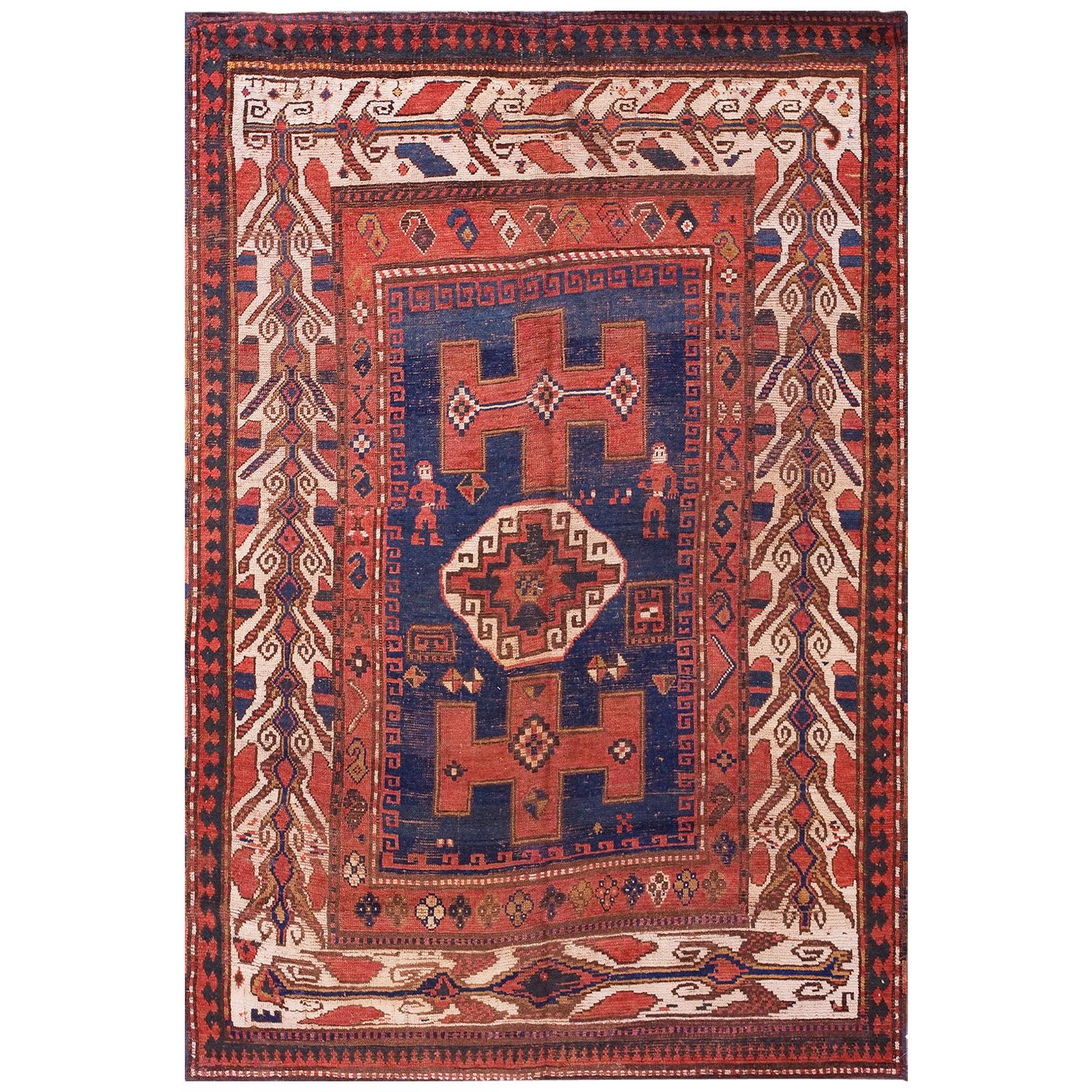 Tapis caucasien Kazak du 19ème siècle ( 4'10 "x 7' - 147 x 213 )