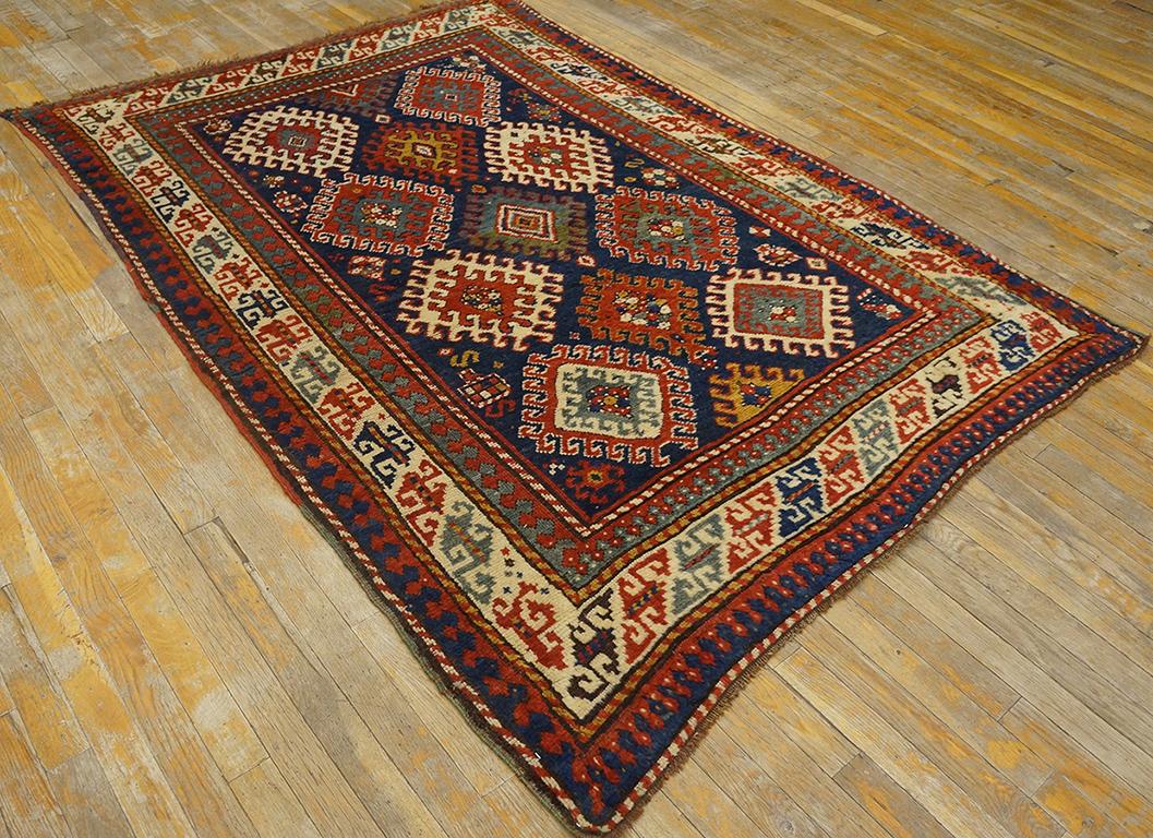 Hand-Knotted 19th Century Caucasian Bordjalou Kazak Carpet ( 4'10