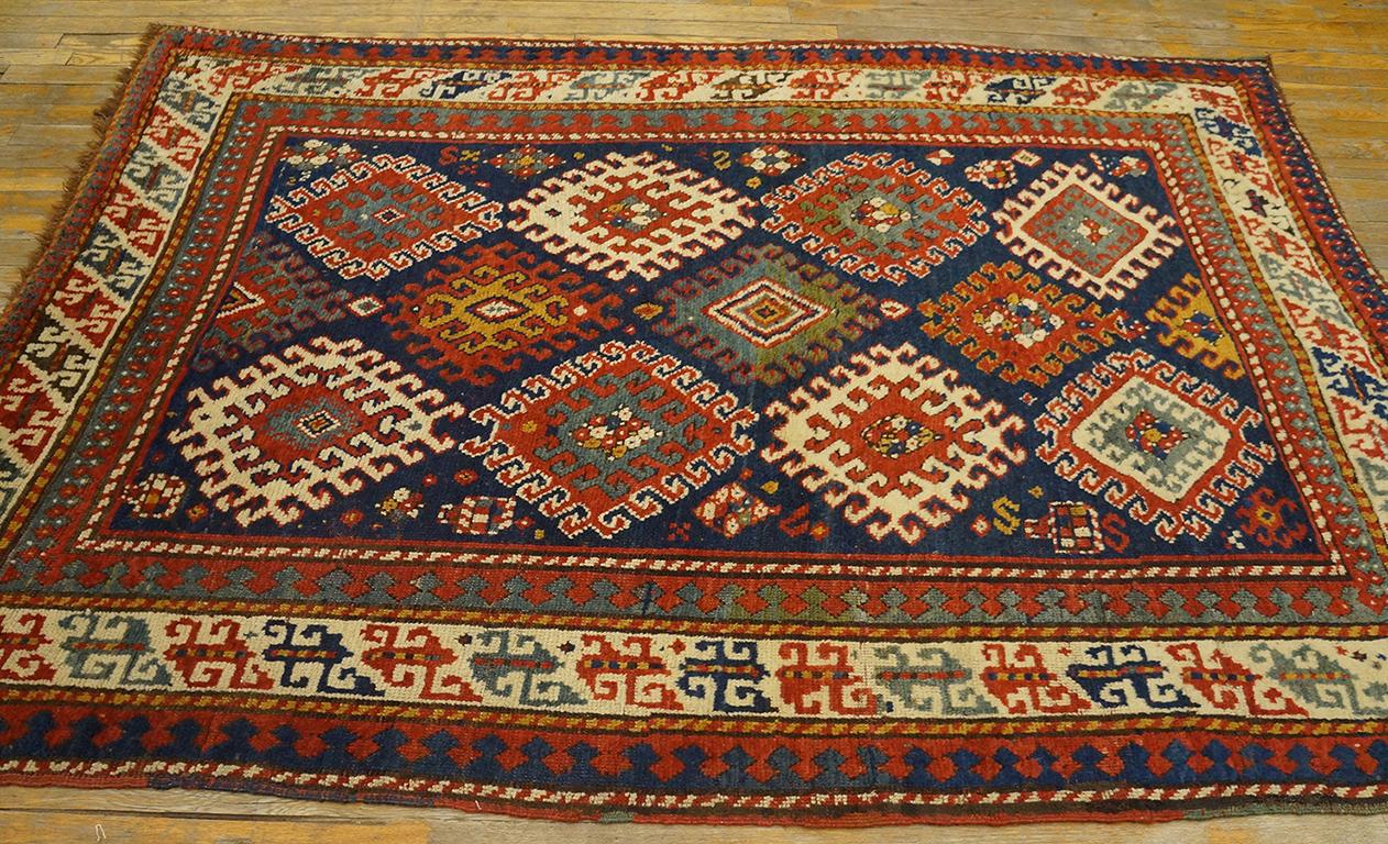 Wool 19th Century Caucasian Bordjalou Kazak Carpet ( 4'10