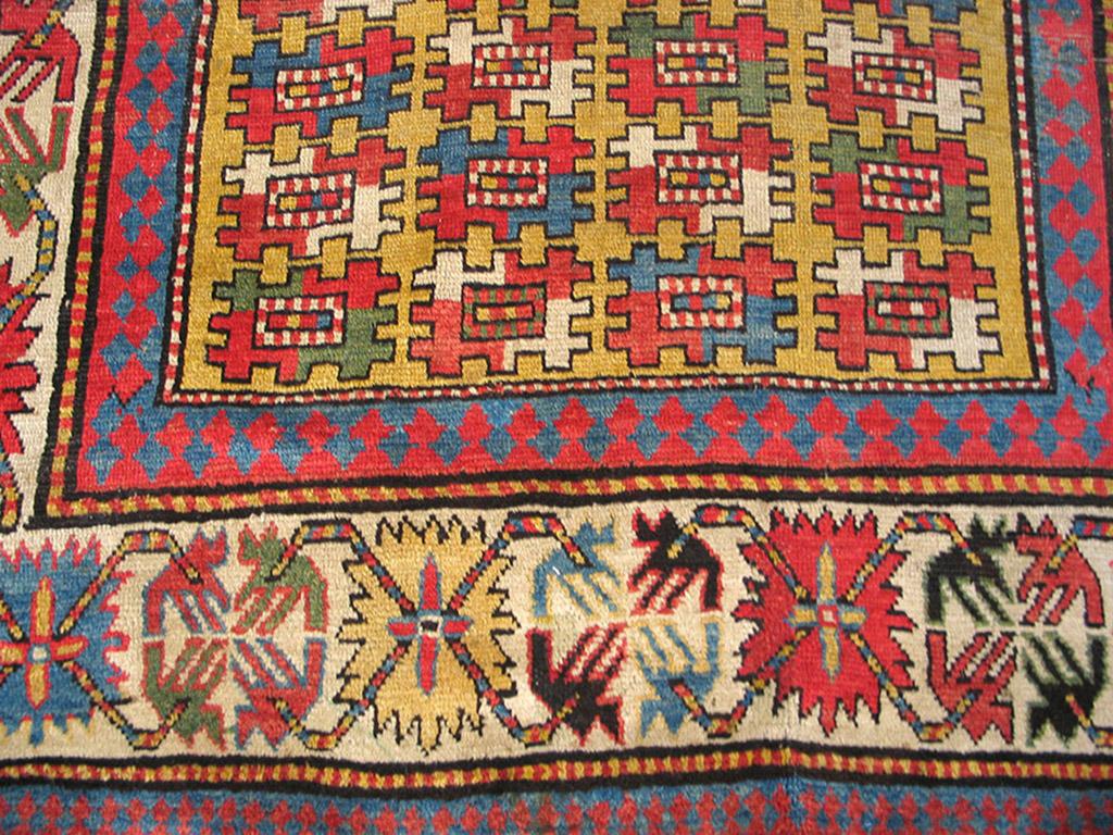 Wool 19th Century Caucasian Kazak Carpet ( 4'10