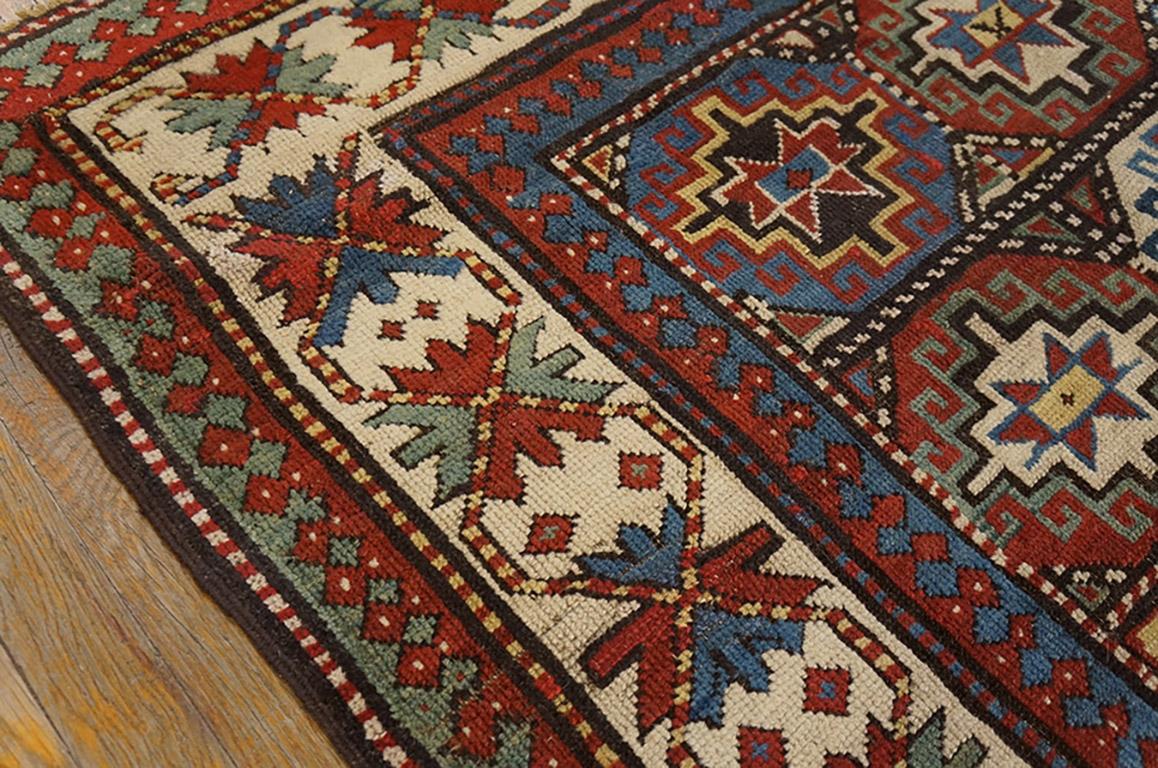 Hand-Knotted 19th Century Caucasian Kazak Carpet ( 4'2