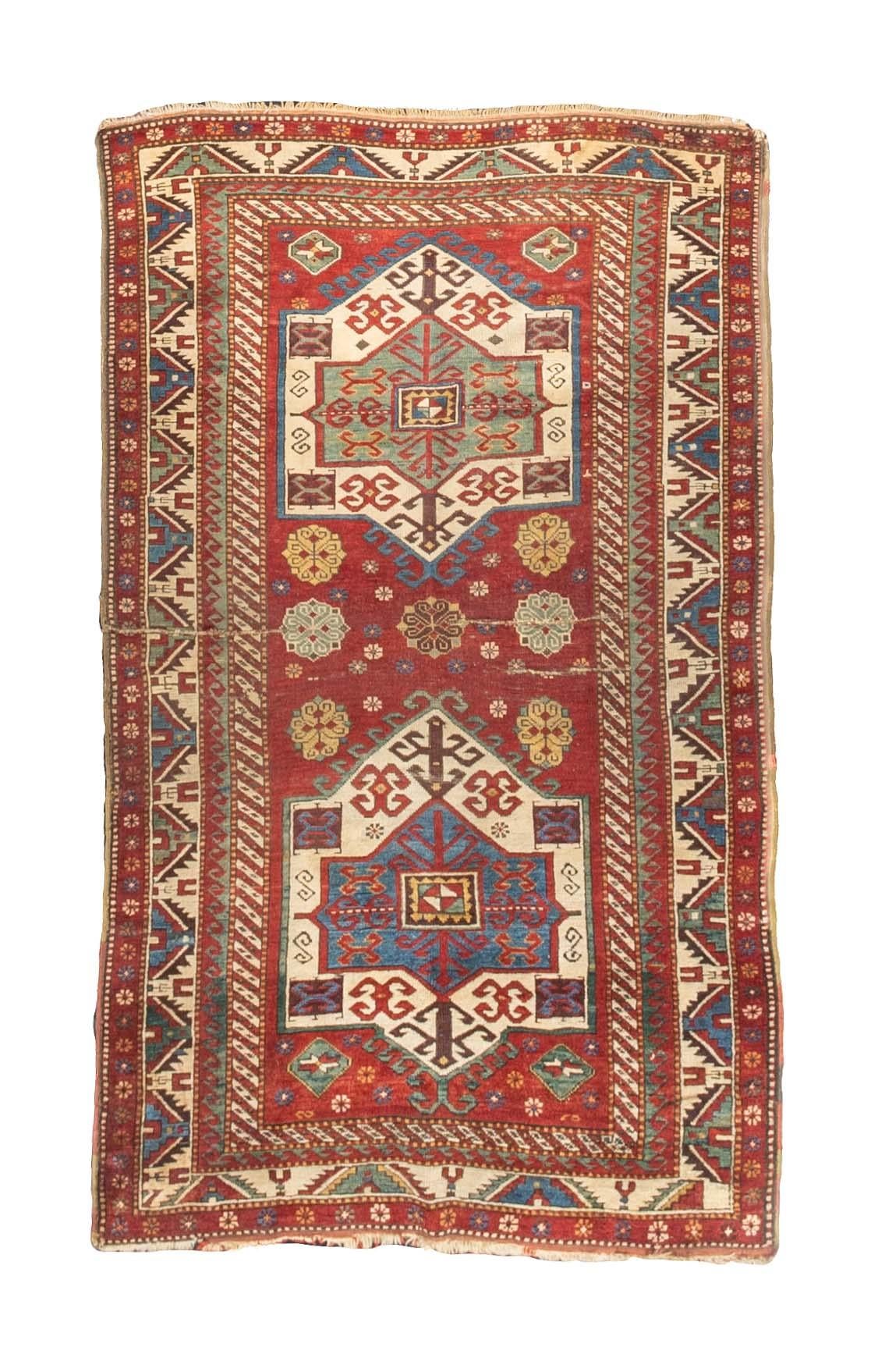 19th Century Antique Caucasian Kazak Rug 4’3